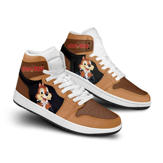 Ideafootwear Chip 'n' Dale Brown Black AJ1 High Sneakers Shoes For Men And Women 1