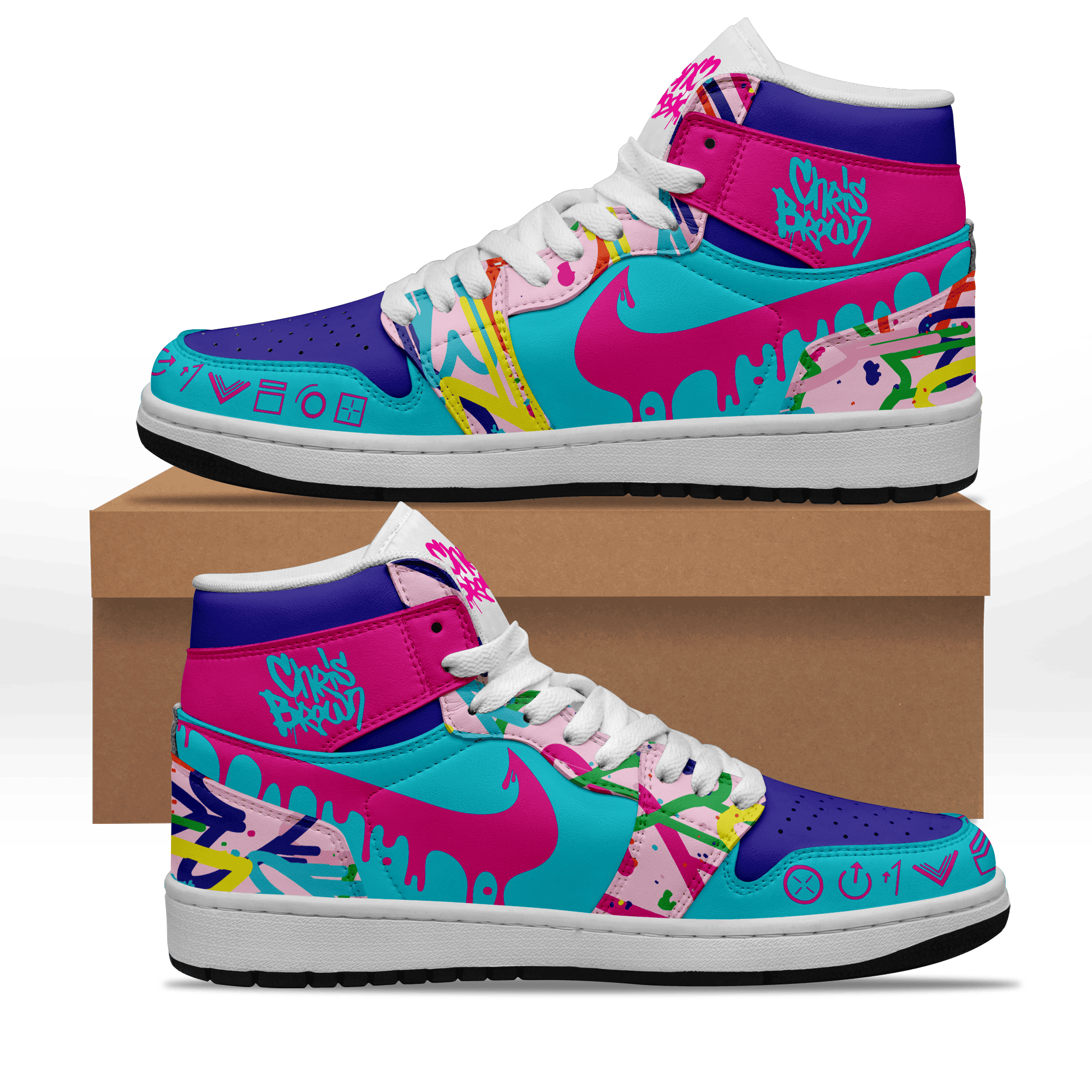 Ideafootwear Chris Brown AJ1 High Sneakers Shoes For Men And Women 1