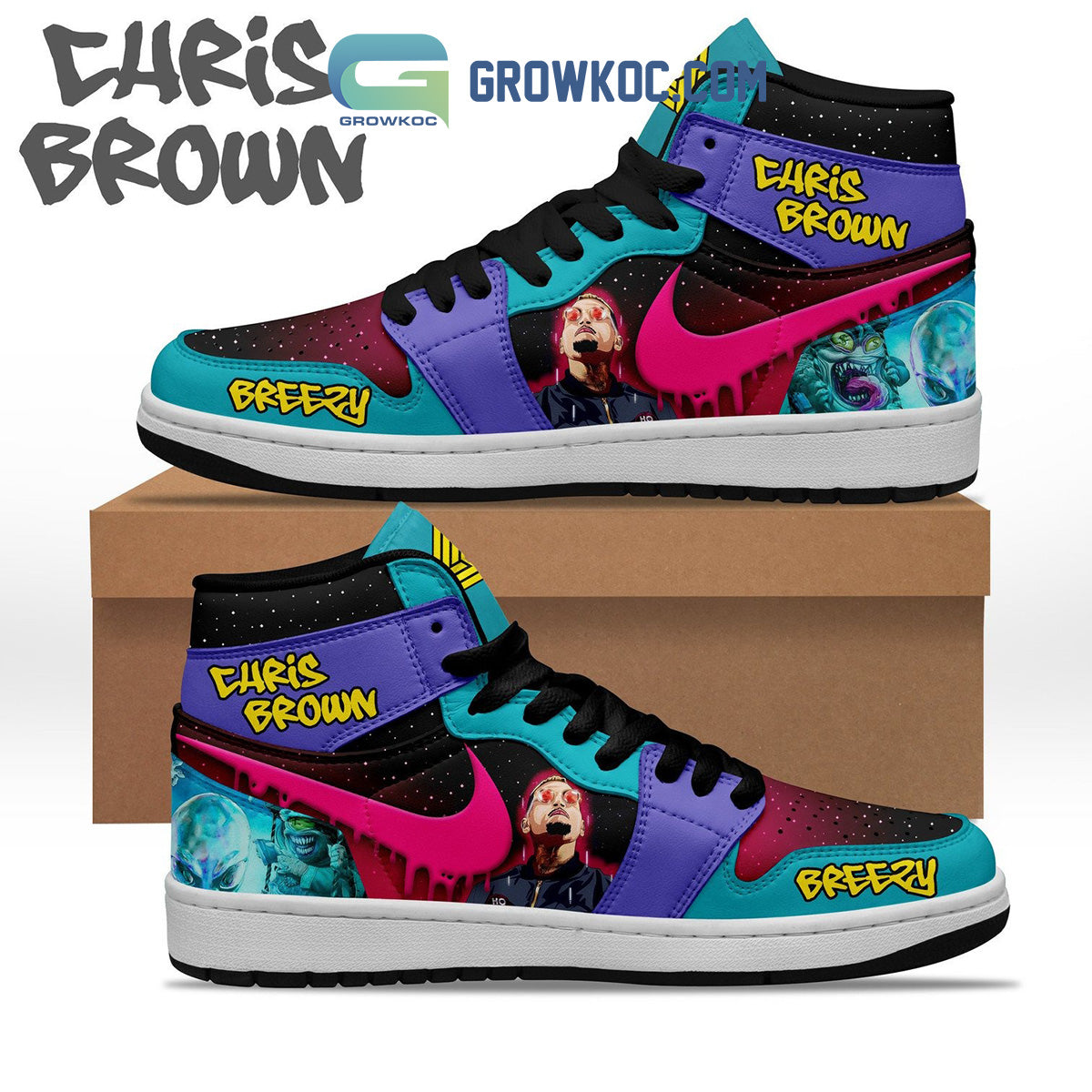 Ideafootwear Chris Brown AJ1 High Sneakers Shoes For Men And Women 4