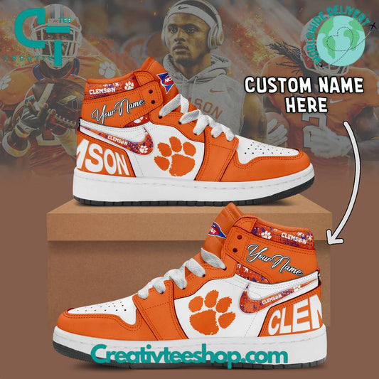 Ideafootwear Clemson Tigers AJ1 High Sneakers Shoes For Men And Women 2