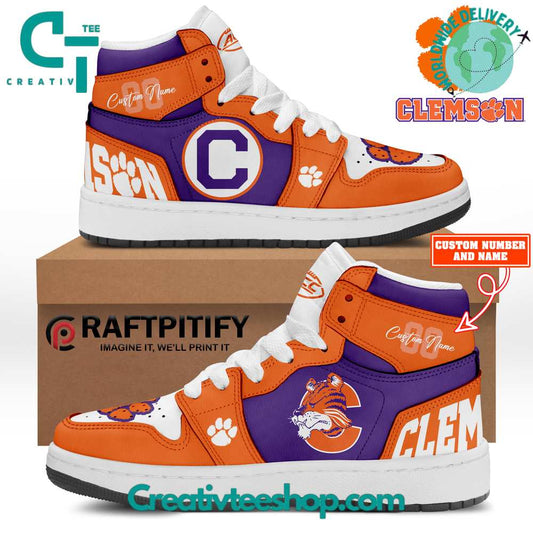Ideafootwear Clemson Tigers AJ1 High Sneakers Shoes For Men And Women 5