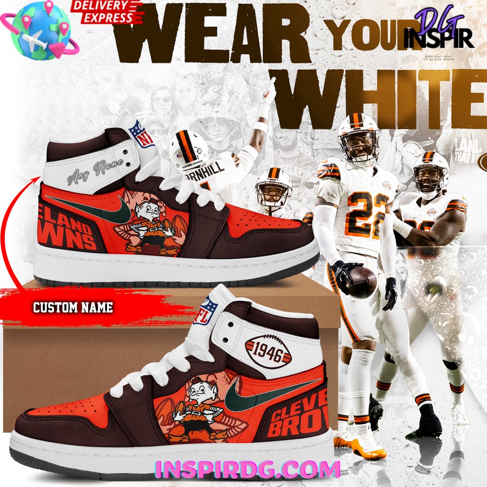 Ideafootwear Cleveland Browns AJ1 High Sneakers Shoes For Men And Women 14