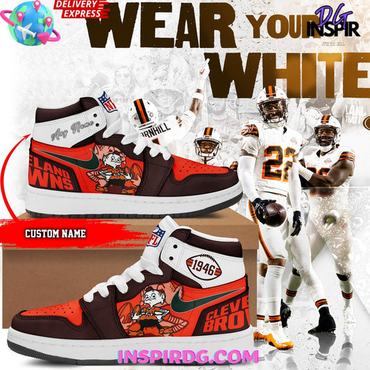 Ideafootwear Cleveland Browns AJ1 High Sneakers Shoes For Men And Women 14