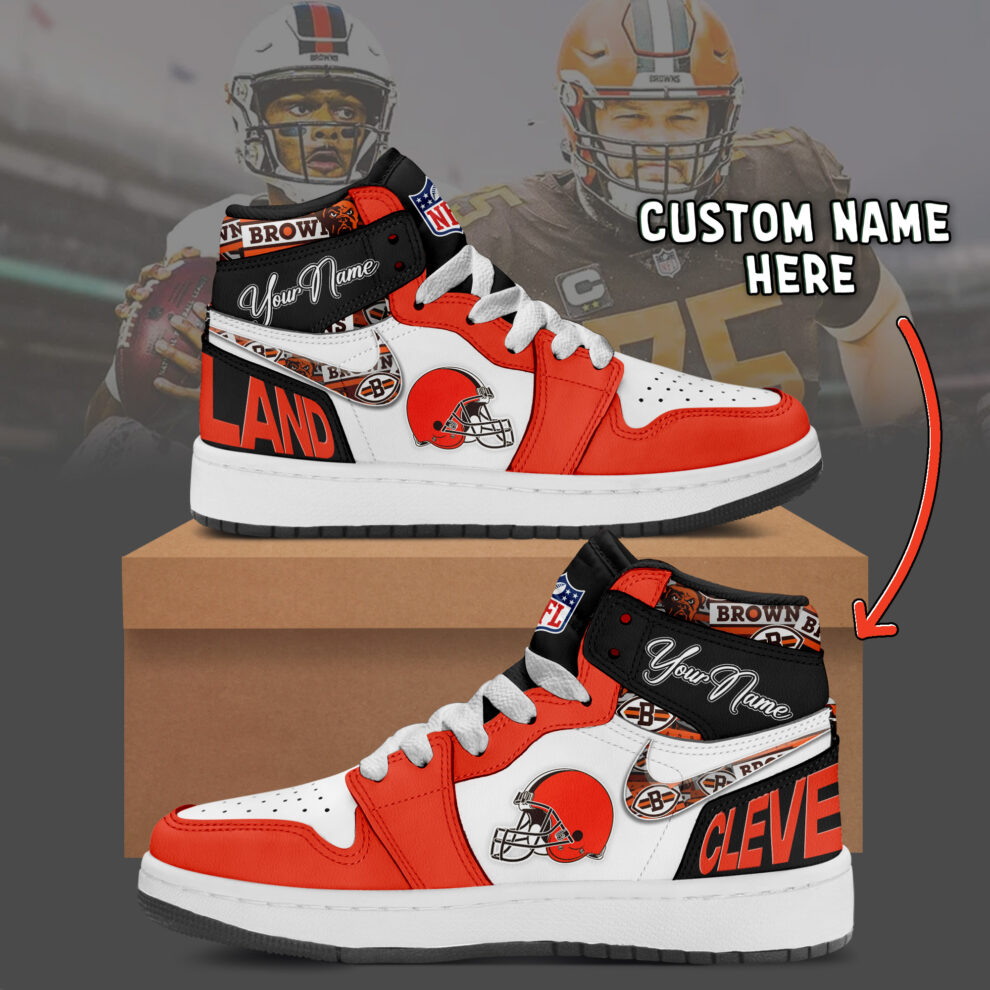 Ideafootwear Cleveland Browns AJ1 High Sneakers Shoes For Men And Women 9
