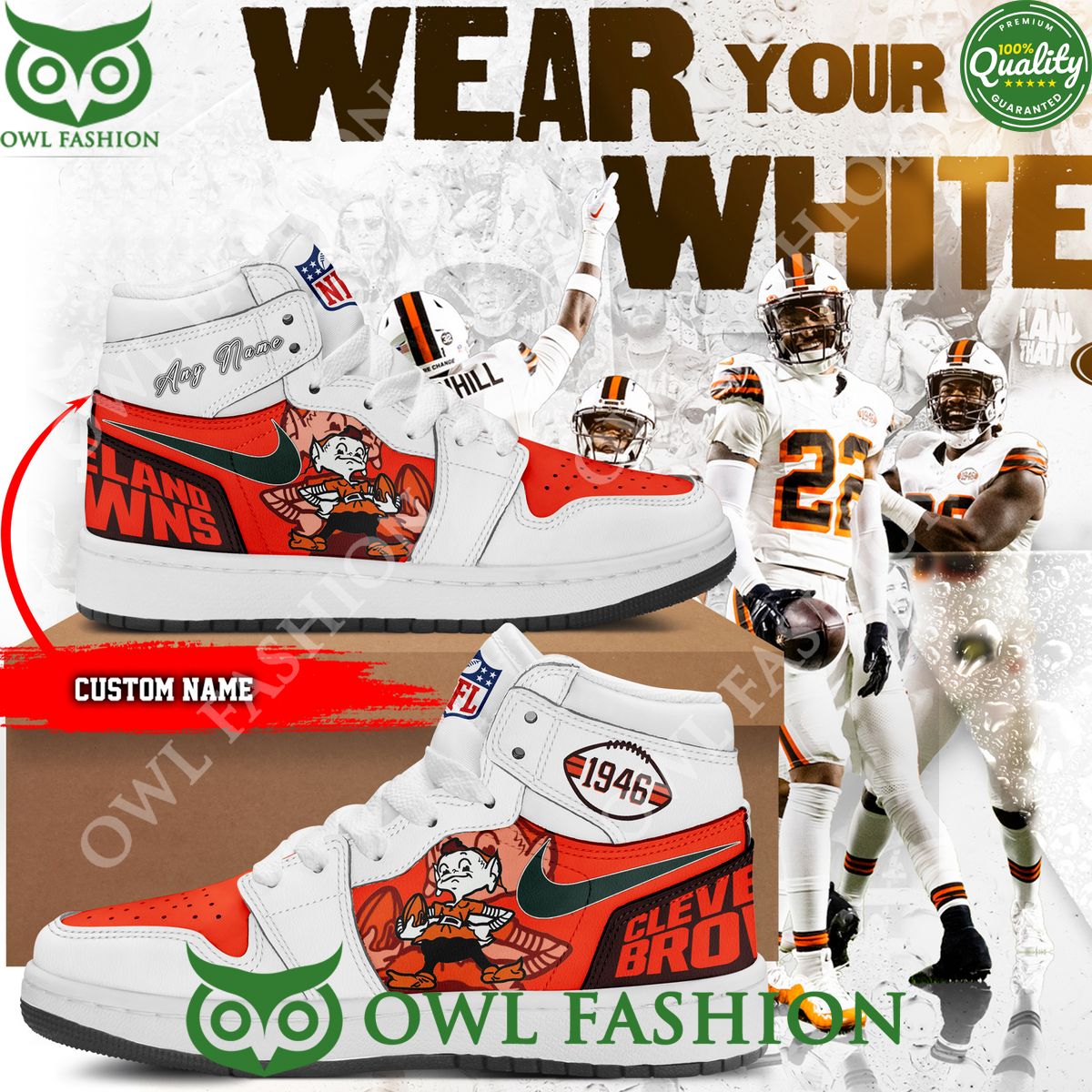Ideafootwear Cleveland Browns AJ1 High Sneakers Shoes For Men And Women 18
