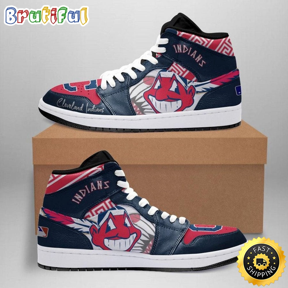 Ideafootwear Cleveland Indians MLB AJ1 High Sneakers Shoes For Men And Women 2