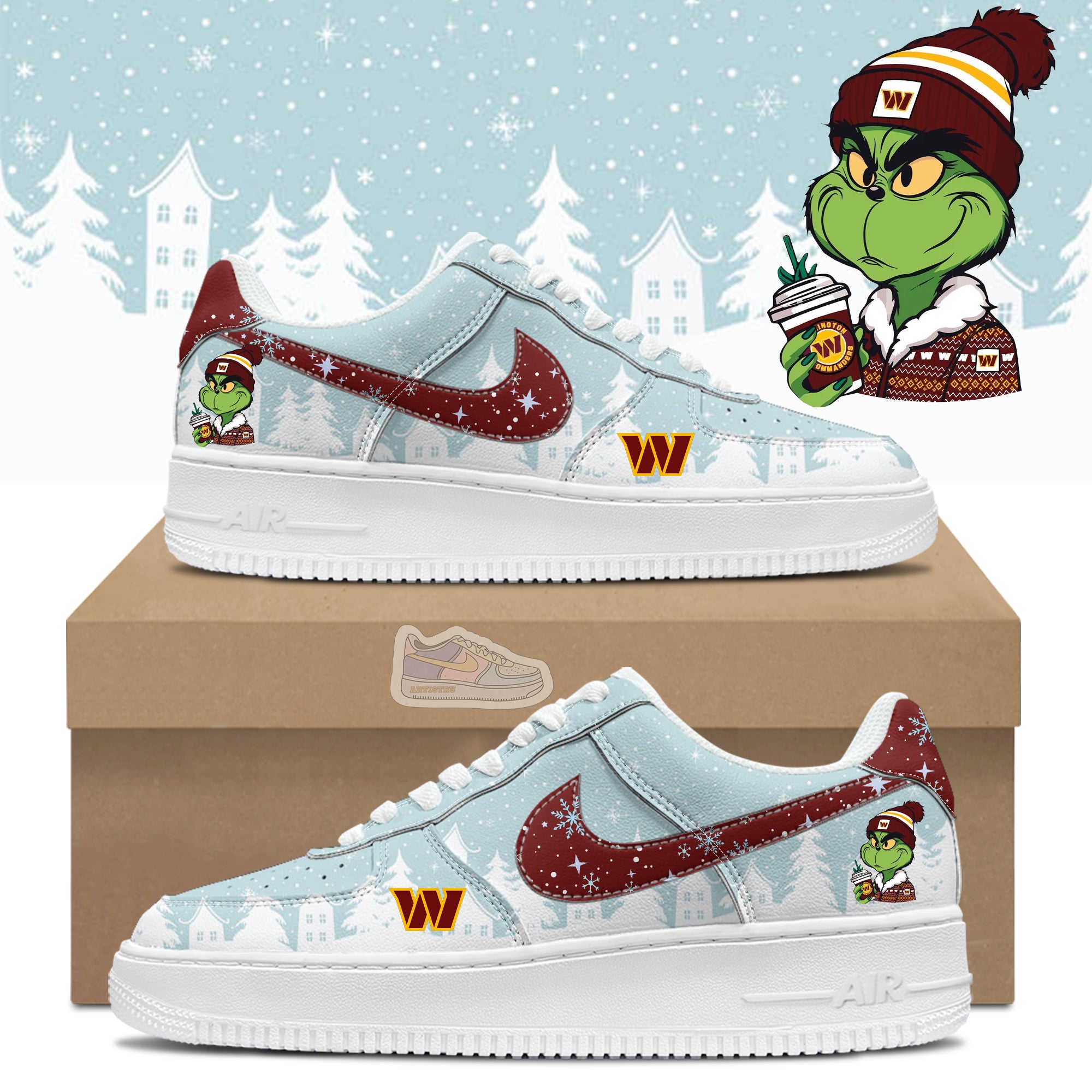Ideafootwear Commanders Football Grinchmas Air Low-Top Sneakers Shoes For Men And Women 1