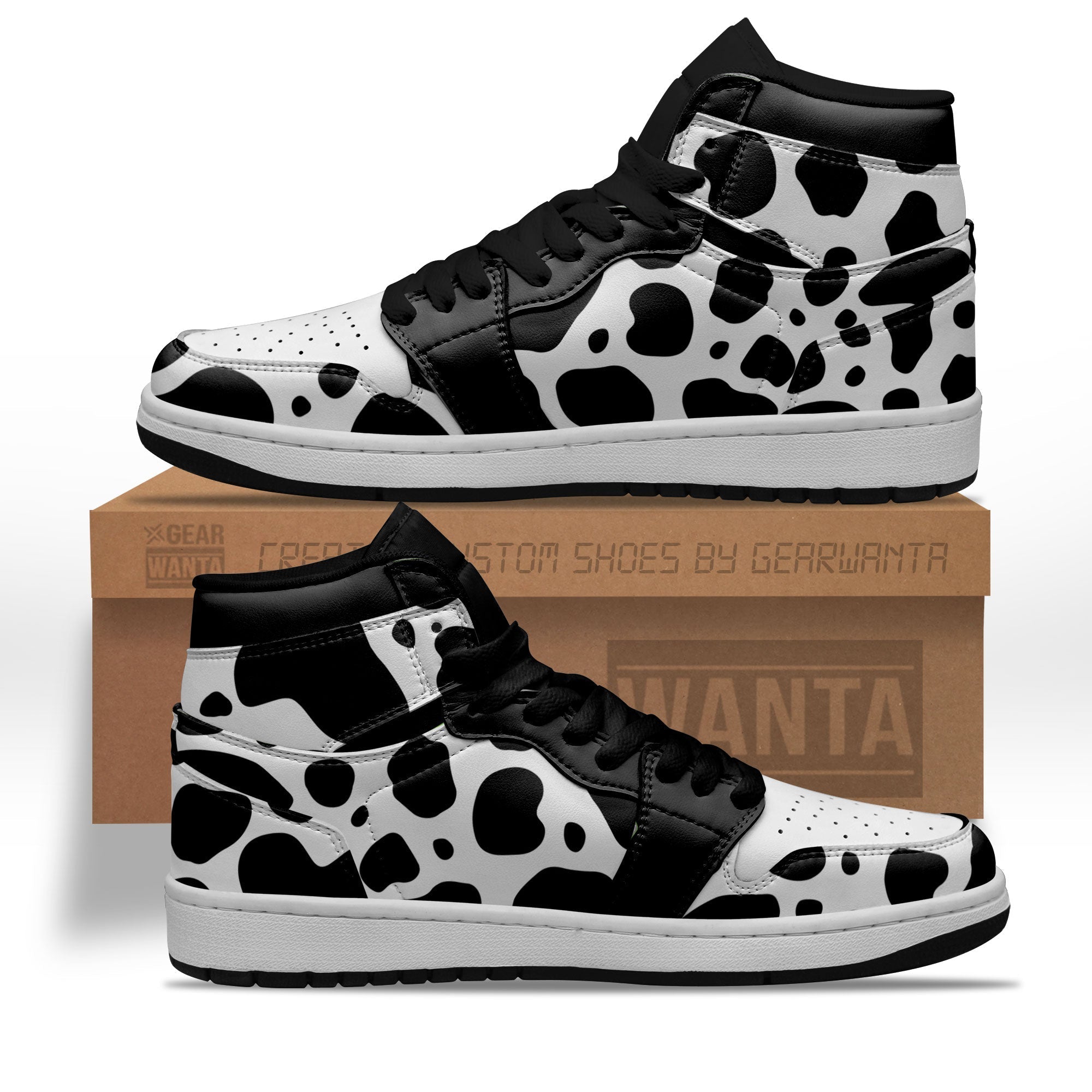 Ideafootwear Cow Diary Skin AJ1 High Sneakers Shoes For Men And Women 1