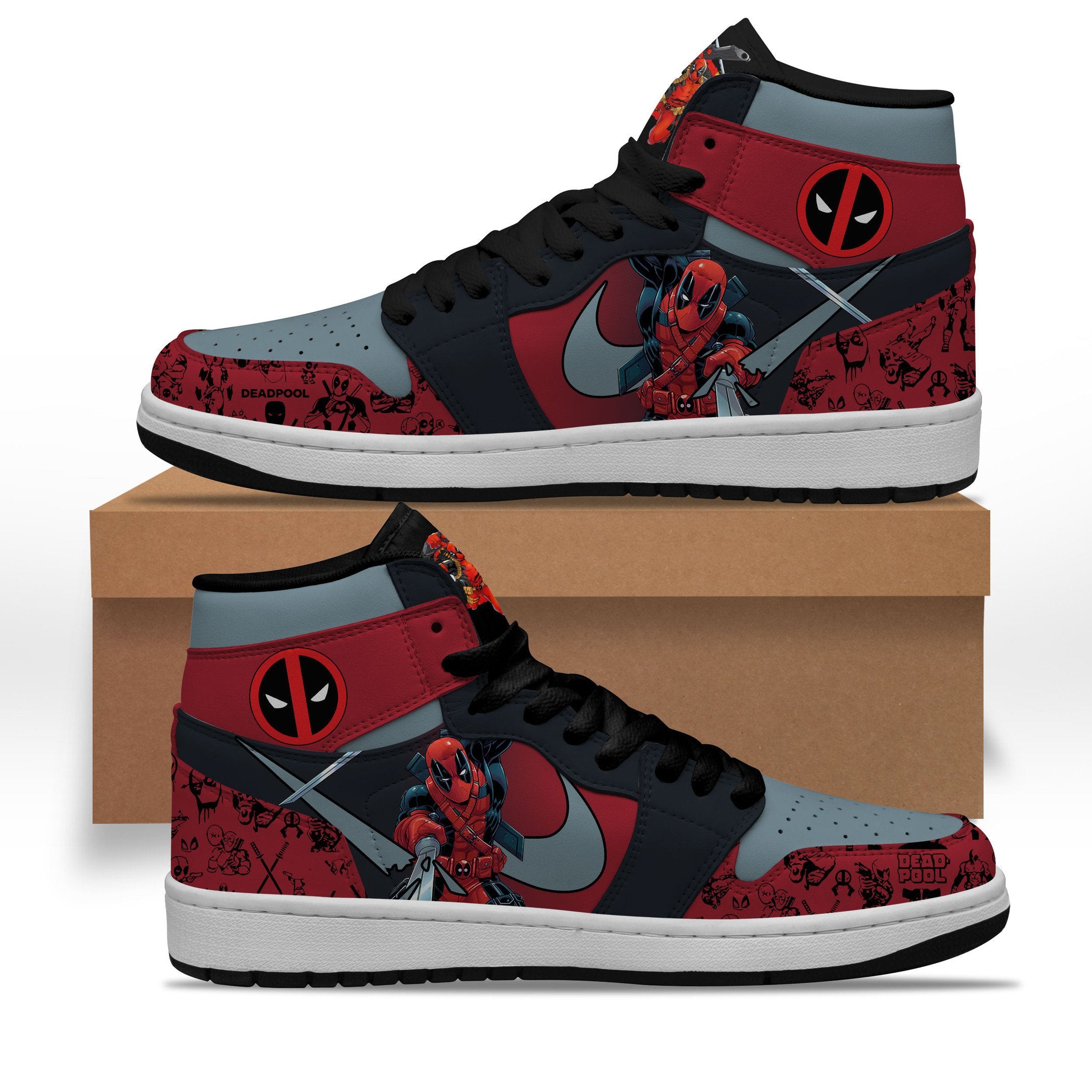 Ideafootwear Deadpool AJ1 High Sneakers Shoes For Men And Women 11