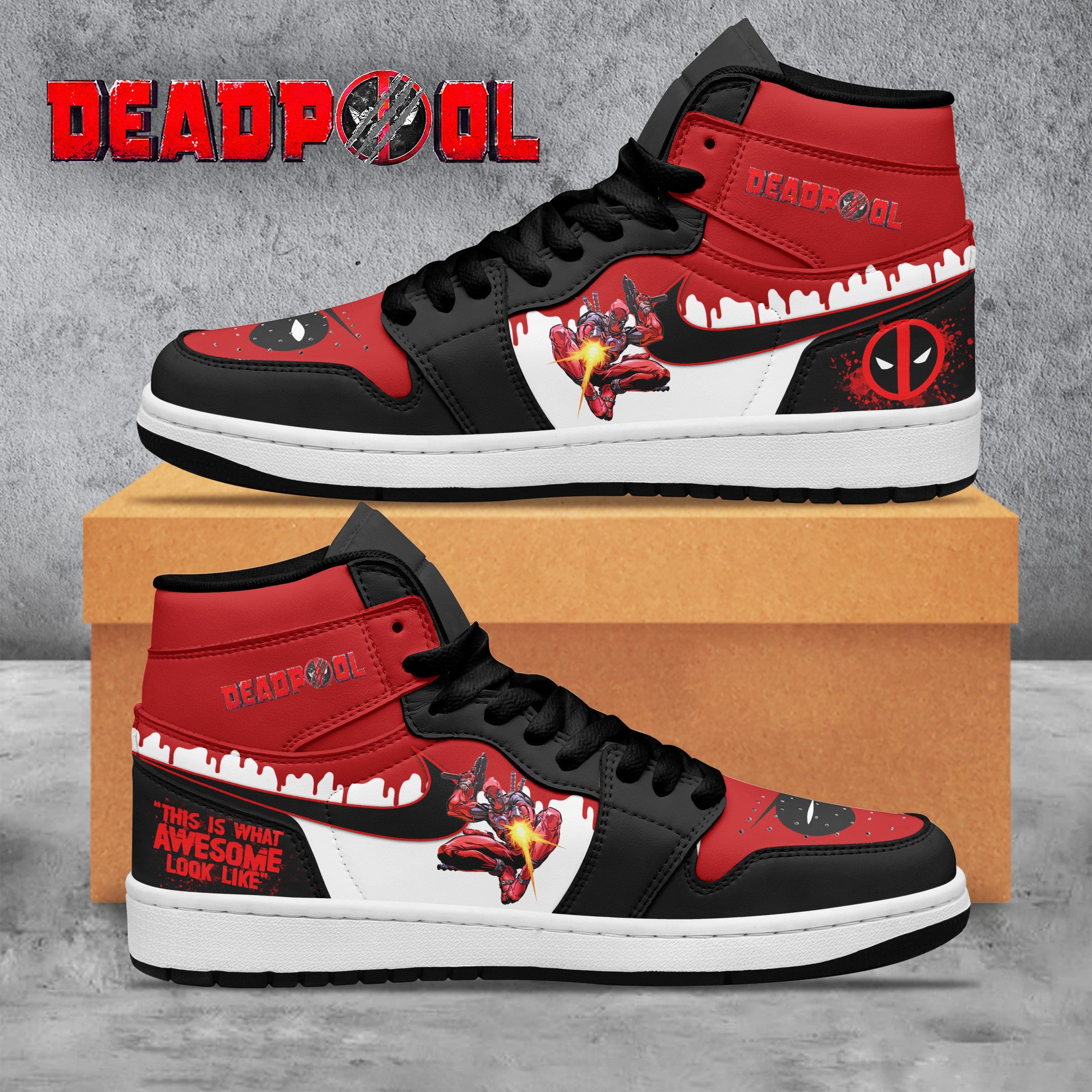 Ideafootwear Deadpool AJ1 High Sneakers Shoes For Men And Women 9