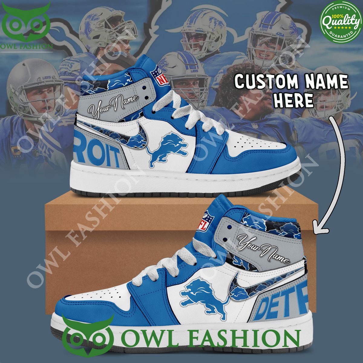 Ideafootwear Detroit Lions AJ1 High Sneakers Shoes For Men And Women 16