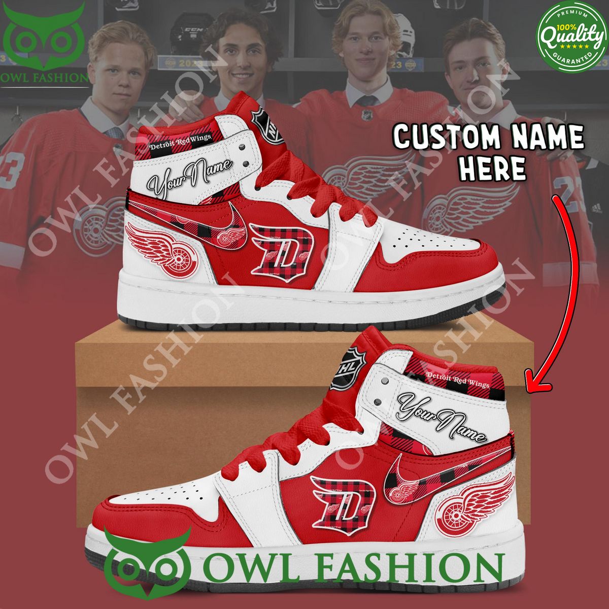 Ideafootwear Detroit Red Wings AJ1 High Sneakers Shoes For Men And Women 6