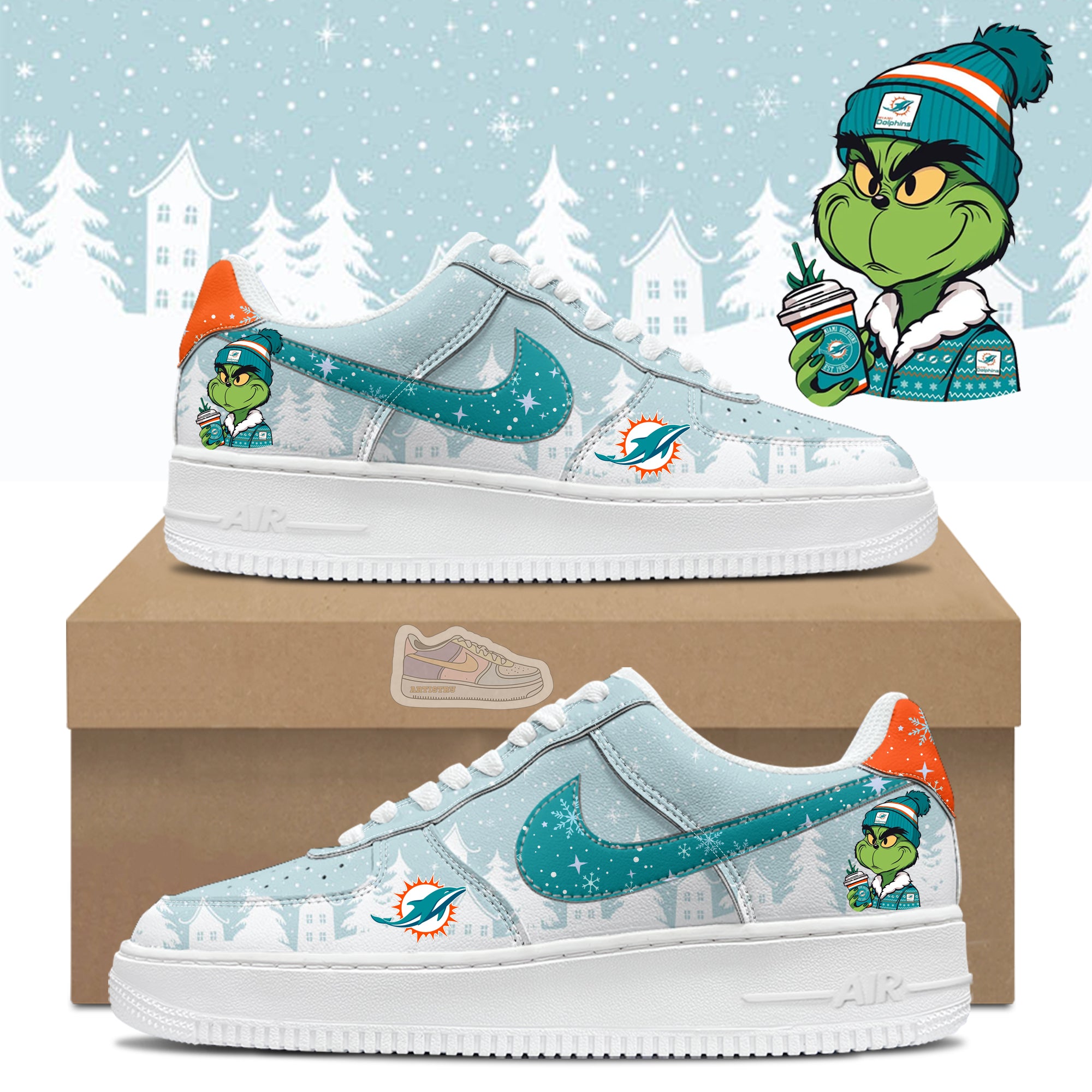 Ideafootwear Dolphins Football Grinchmas Air Low-Top Sneakers Shoes For Men And Women 1
