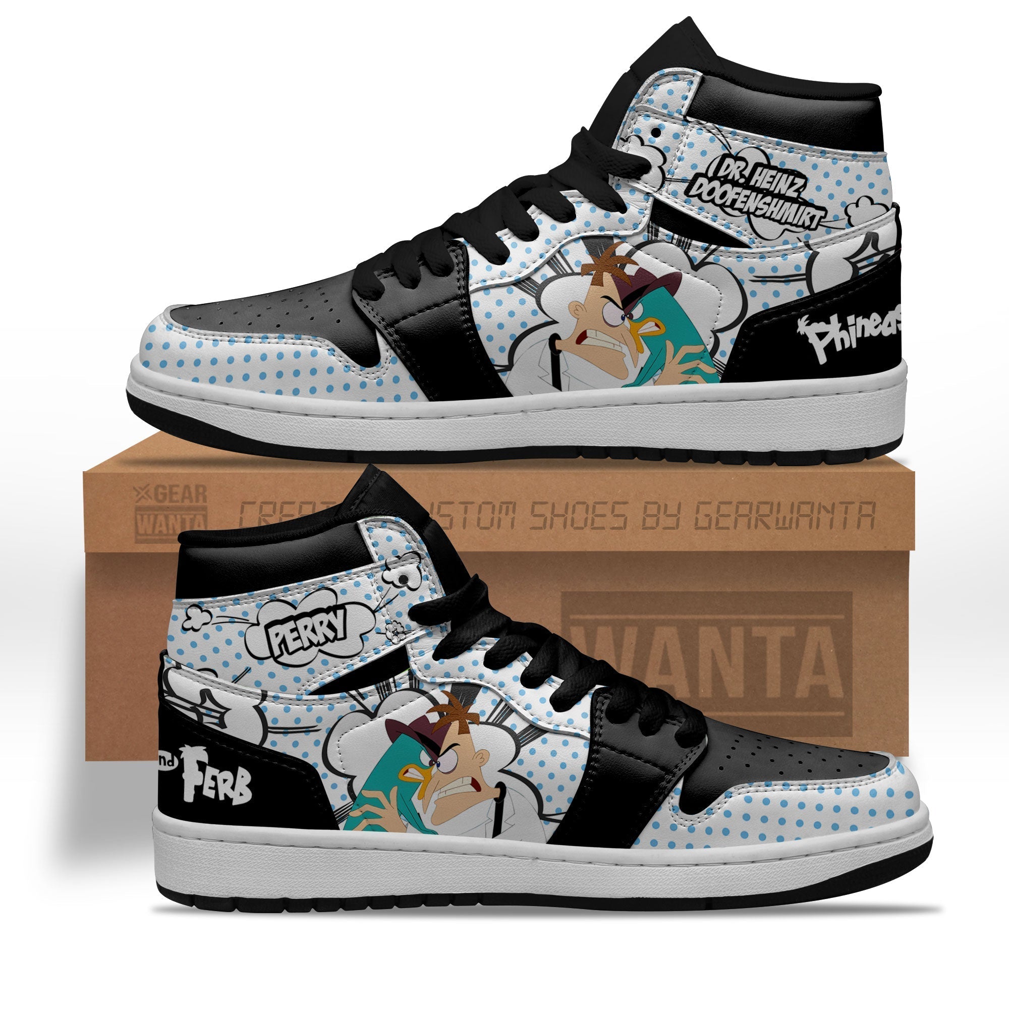 Ideafootwear Dr. Heinz Doofenshmirt and Perry AJ1 High Sneakers Shoes For Men And Women 1