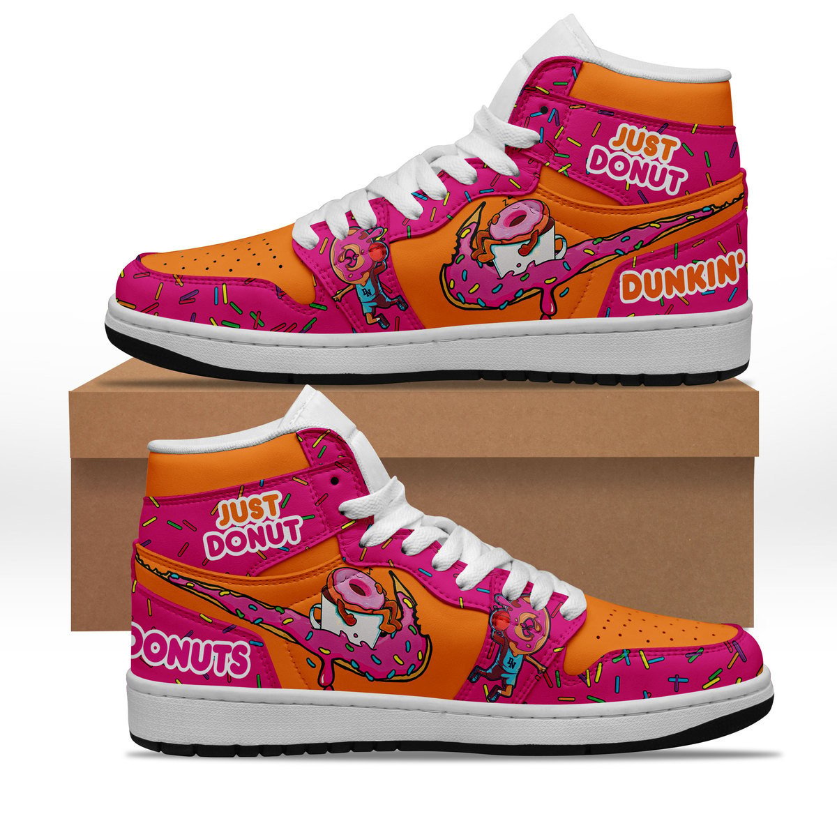 Ideafootwear Dunkin Donuts AJ1 High Sneakers Shoes For Men And Women 3