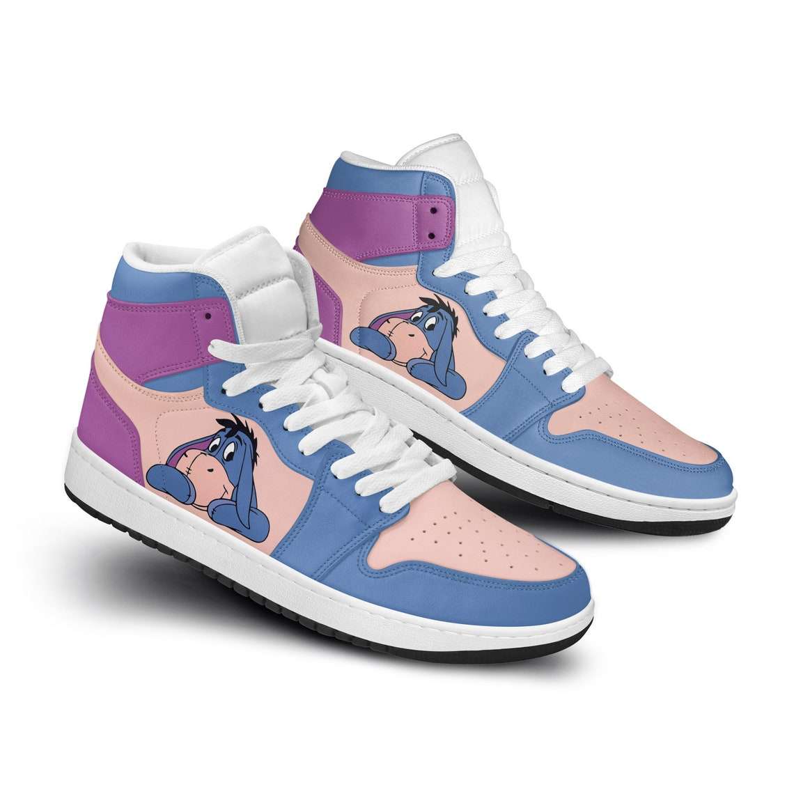 Ideafootwear Eeyore Donkey Winnie The Pooh Purple Blue AJ1 High Sneakers Shoes For Men And Women 1