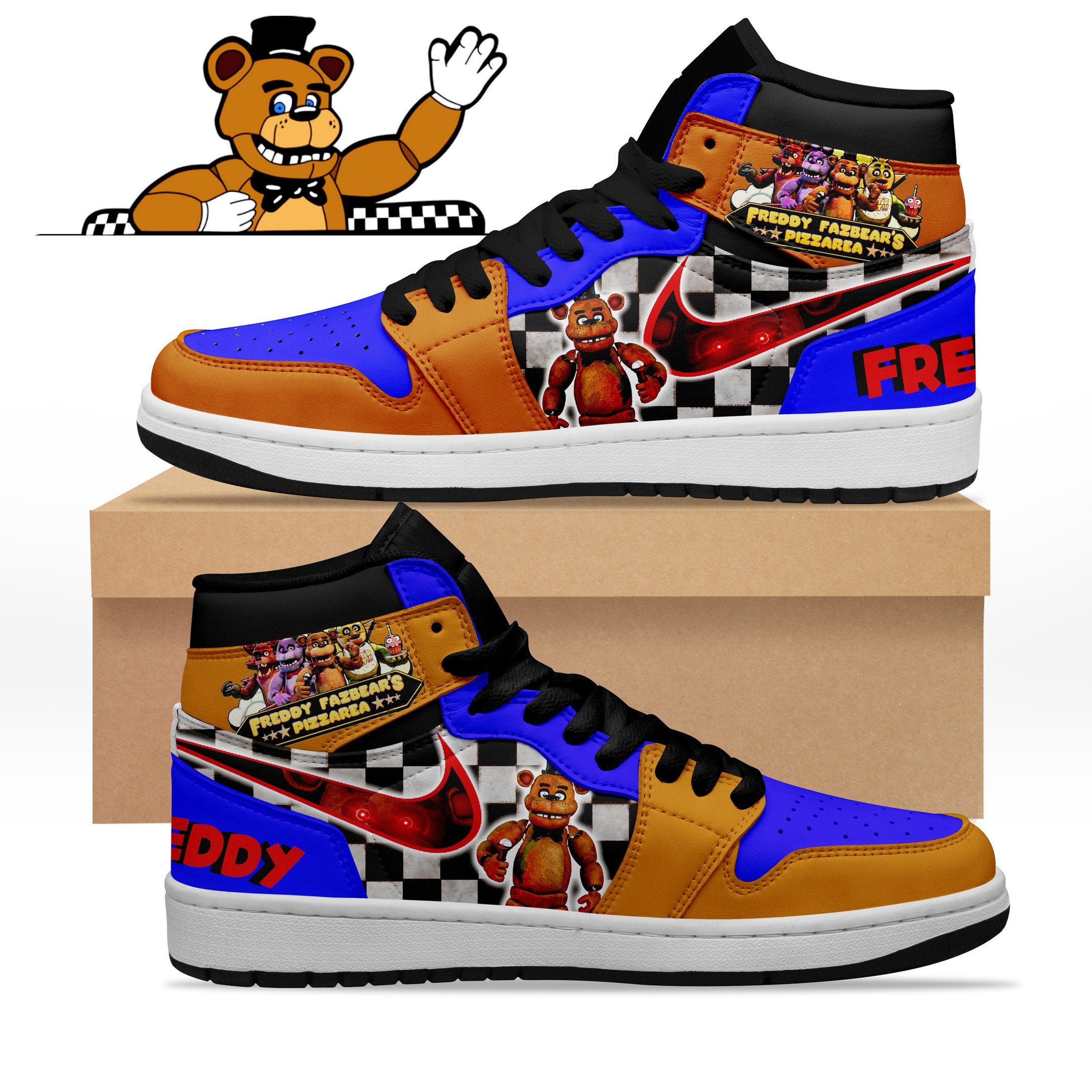 Ideafootwear Freddy Fazbear's Pizza AJ1 High Sneakers Shoes For Men And Women 1