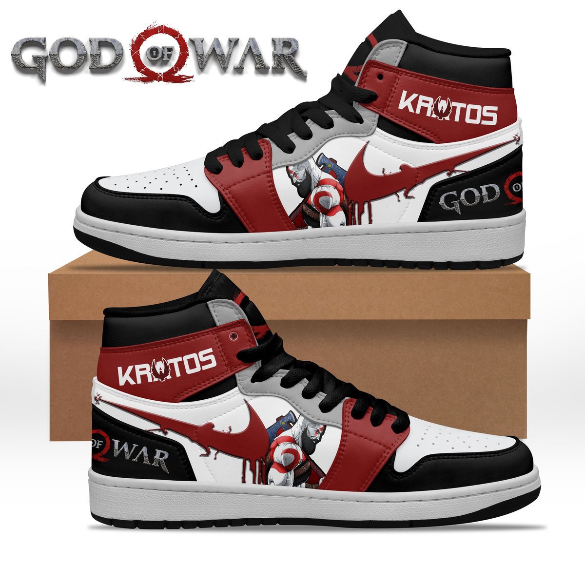 Ideafootwear God Of War AJ1 High Sneakers Shoes For Men And Women 2