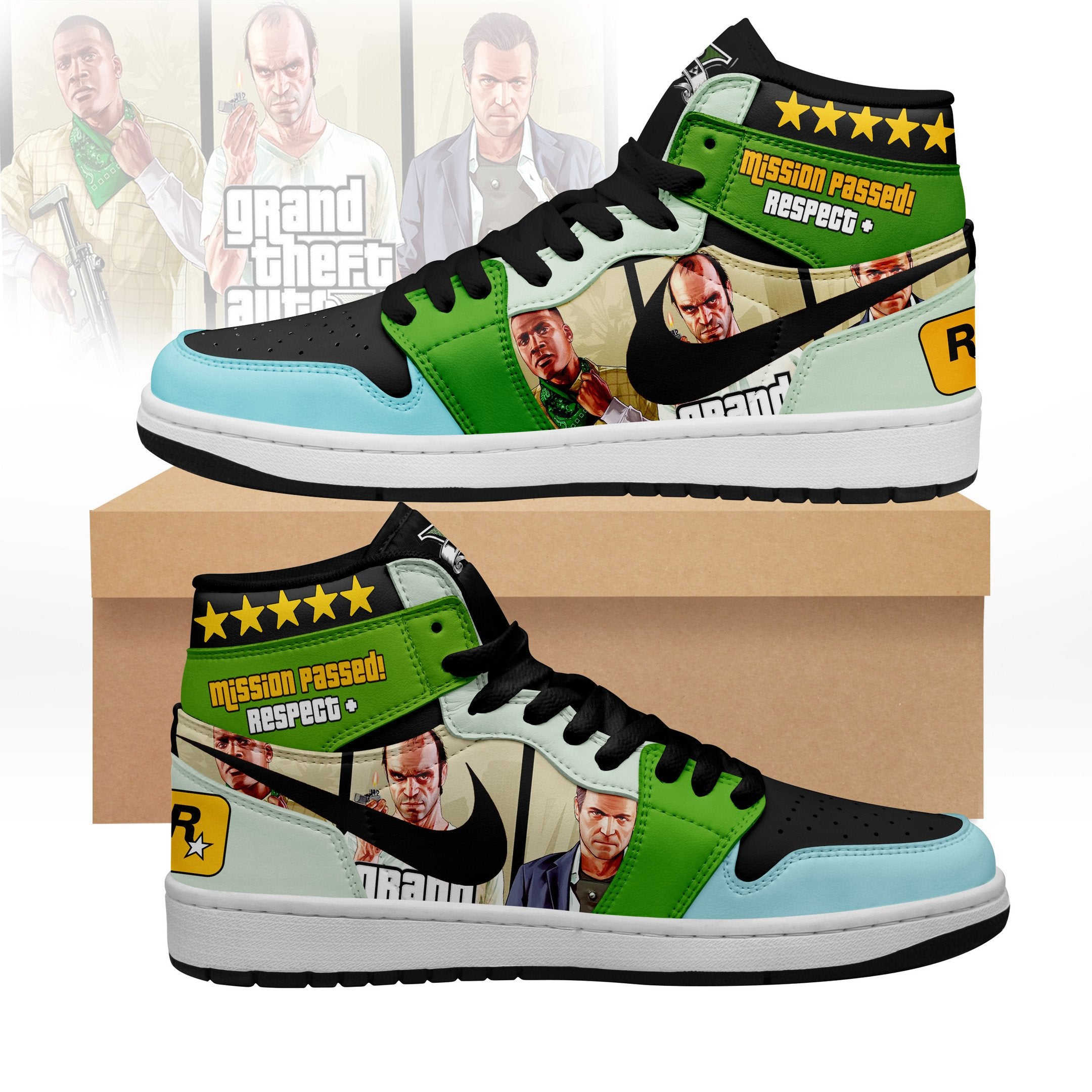 Ideafootwear Grand Theft Auto AJ1 High Sneakers Shoes For Men And Women 1