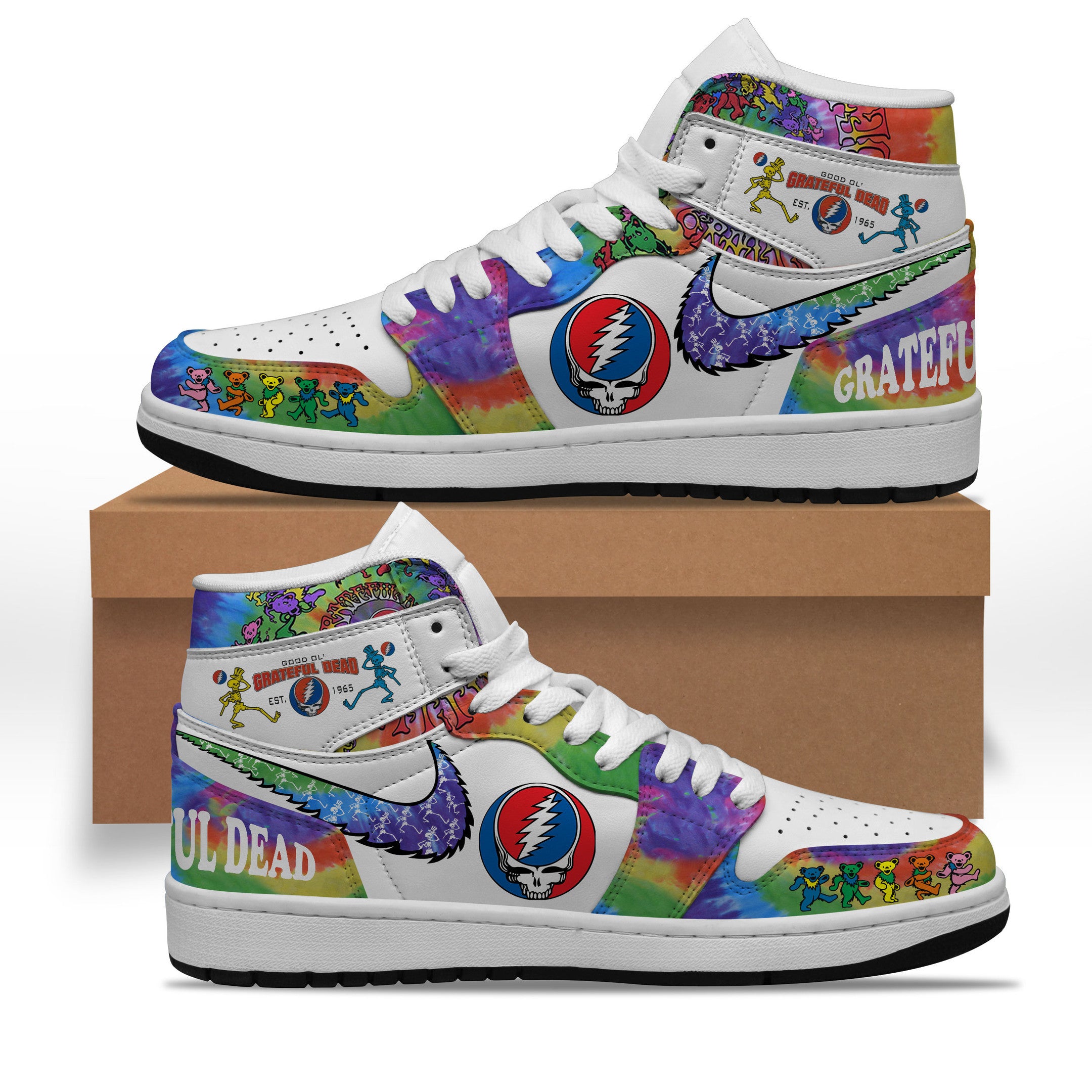 Ideafootwear Grateful Dead AJ1 High Sneakers Shoes For Men And Women 24