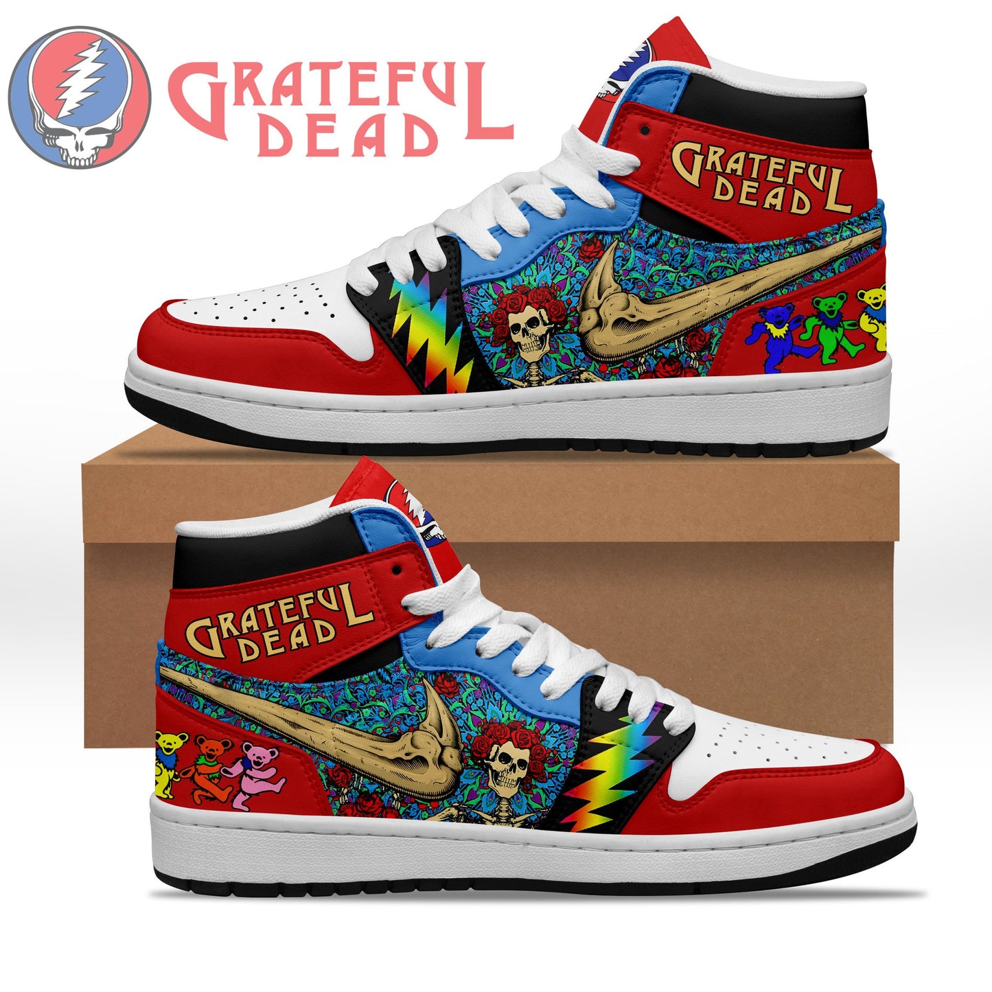 Ideafootwear Grateful Dead AJ1 High Sneakers Shoes For Men And Women 19
