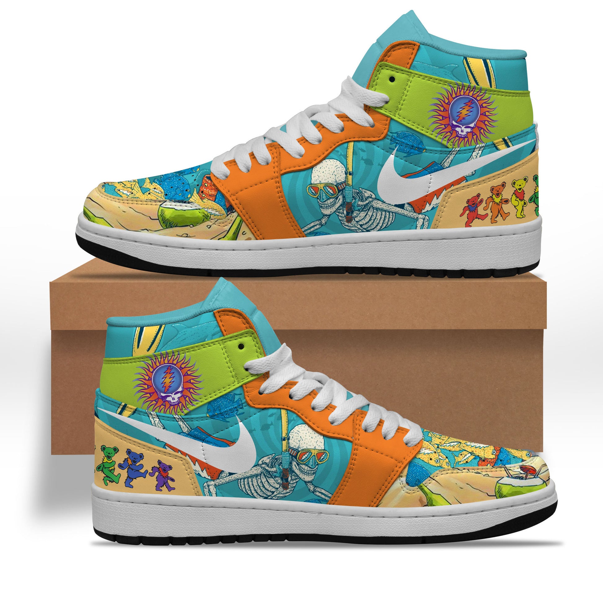 Ideafootwear Grateful Dead AJ1 High Sneakers Shoes For Men And Women 22