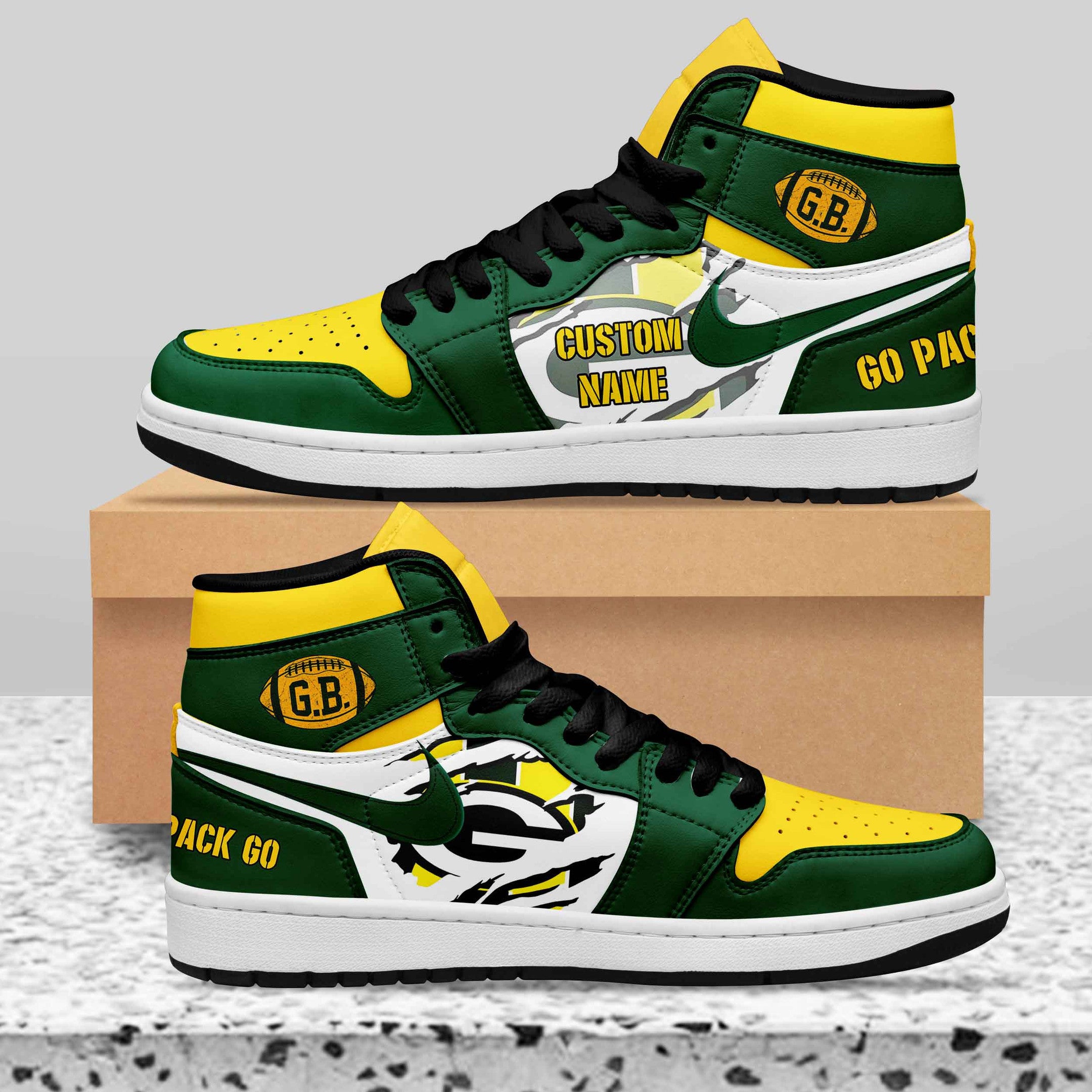 Ideafootwear Green Bay Packers AJ1 High Sneakers Shoes For Men And Women 17