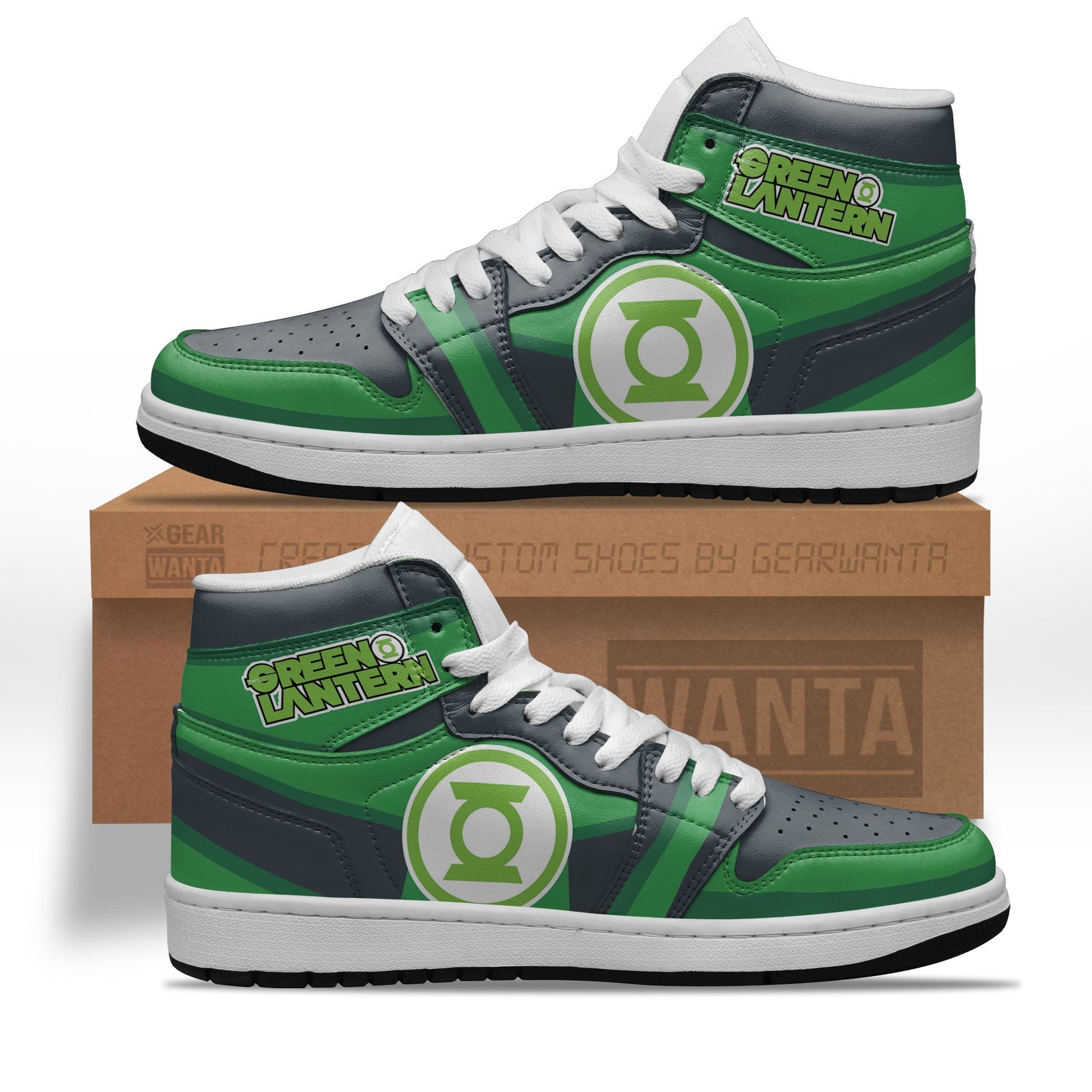 Ideafootwear Green Lantern AJ1 High Sneakers Shoes For Men And Women 1