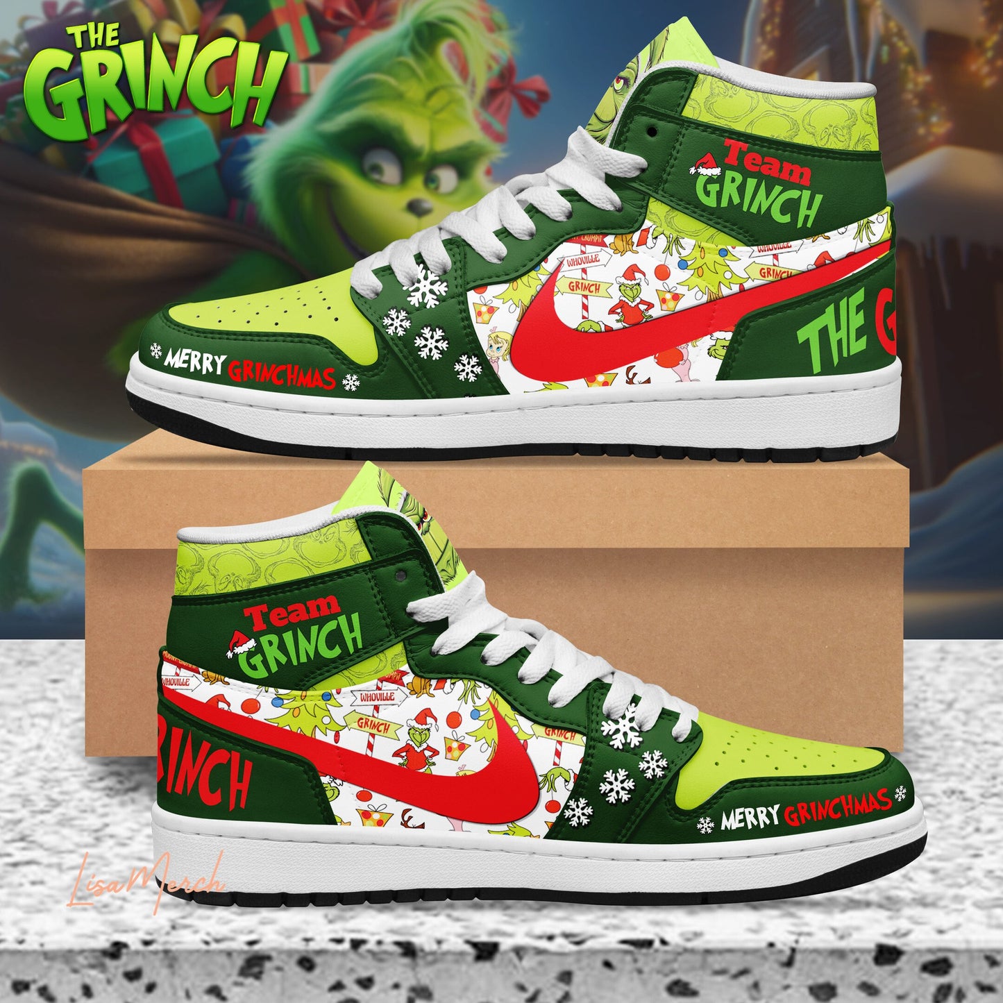 Ideafootwear Grinch AJ1 High Sneakers Shoes For Men And Women 1