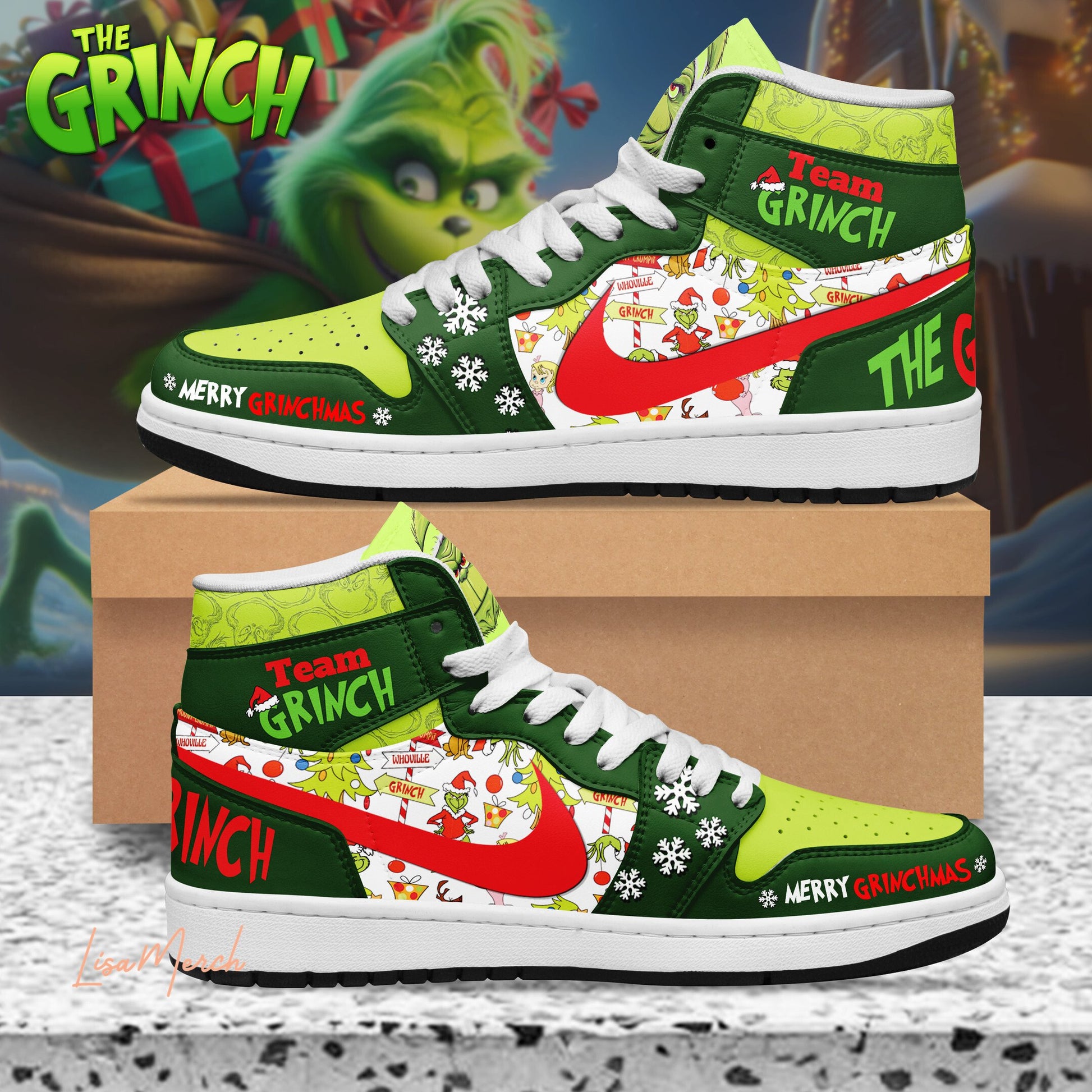 Ideafootwear Grinch AJ1 High Sneakers Shoes For Men And Women 1