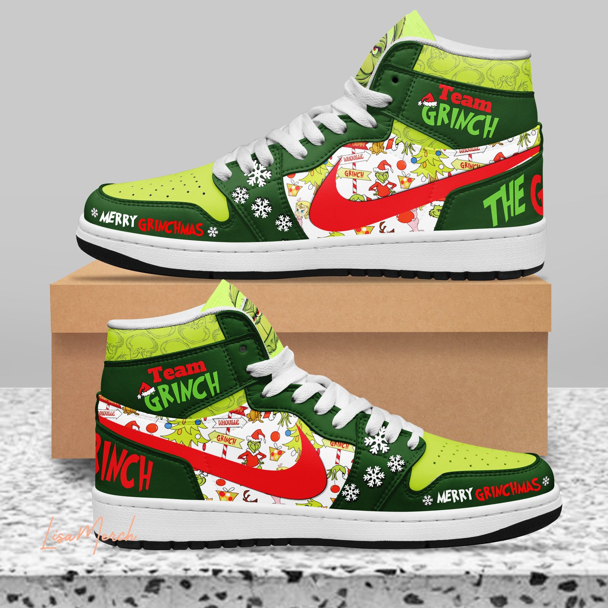 Ideafootwear Grinch AJ1 High Sneakers Shoes For Men And Women 1