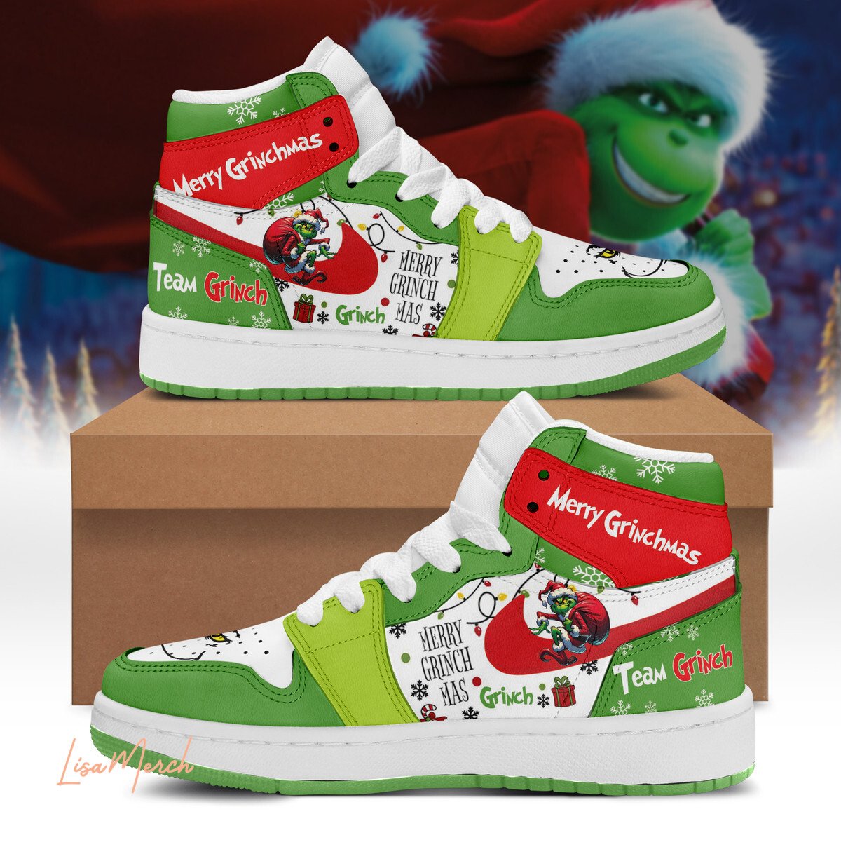 Ideafootwear Grinch AJ1 High Sneakers Shoes For Men And Women 2
