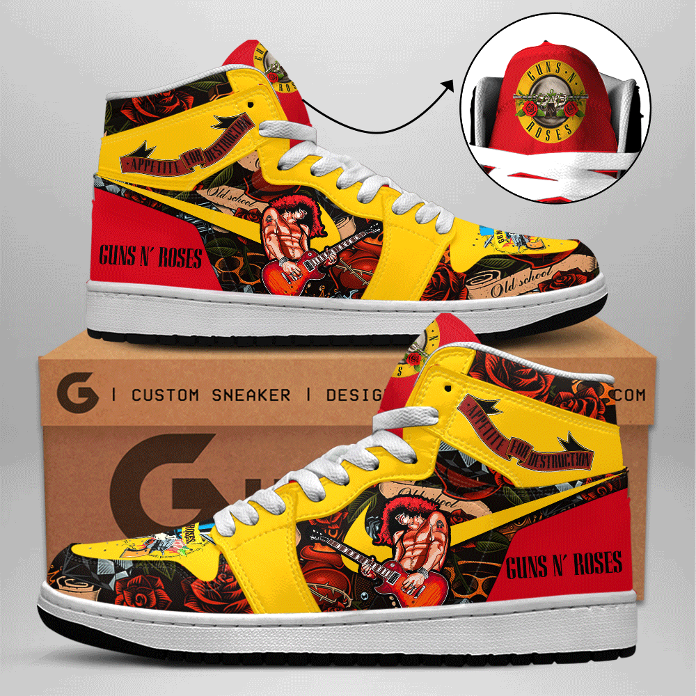 Ideafootwear Guns N' Roses AJ1 High Sneakers Shoes For Men And Women 1