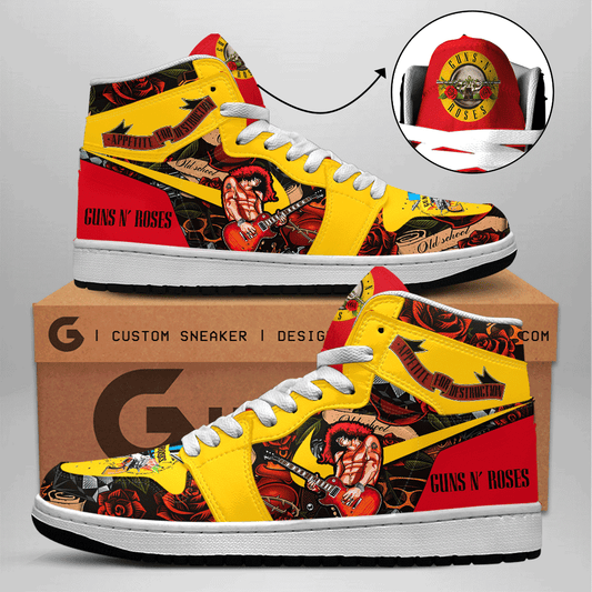 Ideafootwear Guns N' Roses AJ1 High Sneakers Shoes For Men And Women 1
