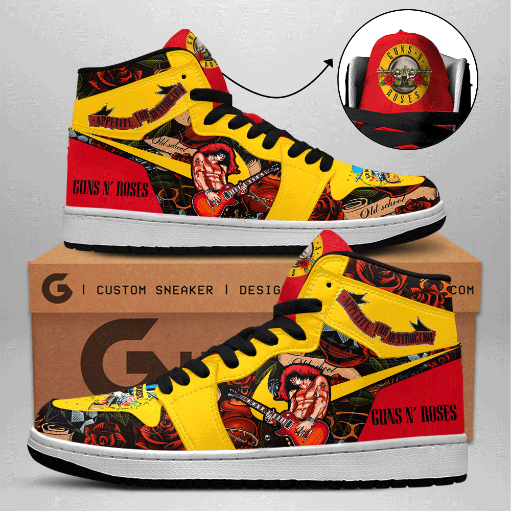Ideafootwear Guns N' Roses AJ1 High Sneakers Shoes For Men And Women 1