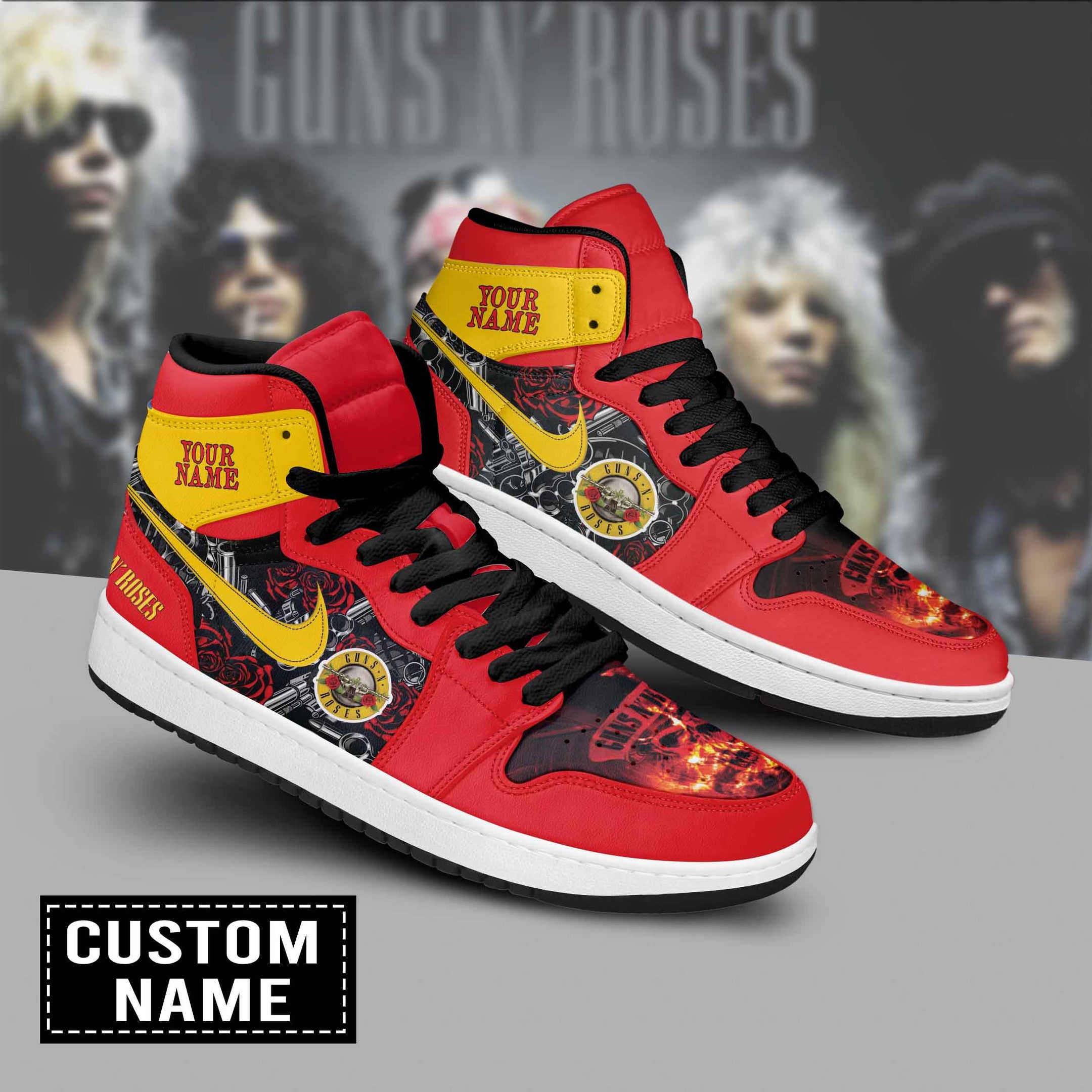 Ideafootwear Guns N' Roses AJ1 High Sneakers Shoes For Men And Women 4