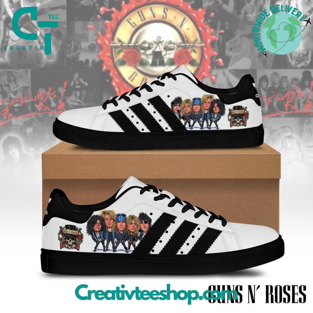 Ideafootwear Guns n Roses White Black  Skate Stan Shoes Sneakes For Men And Women 1