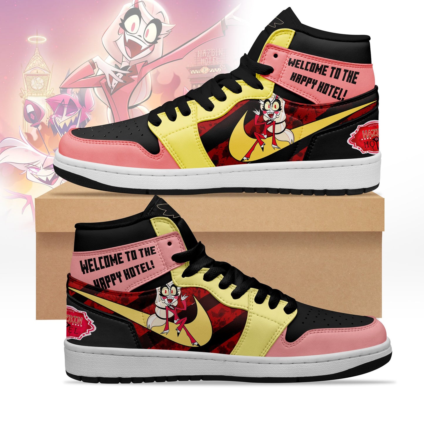 Ideafootwear Hazbin Hotel AJ1 High Sneakers Shoes For Men And Women 3