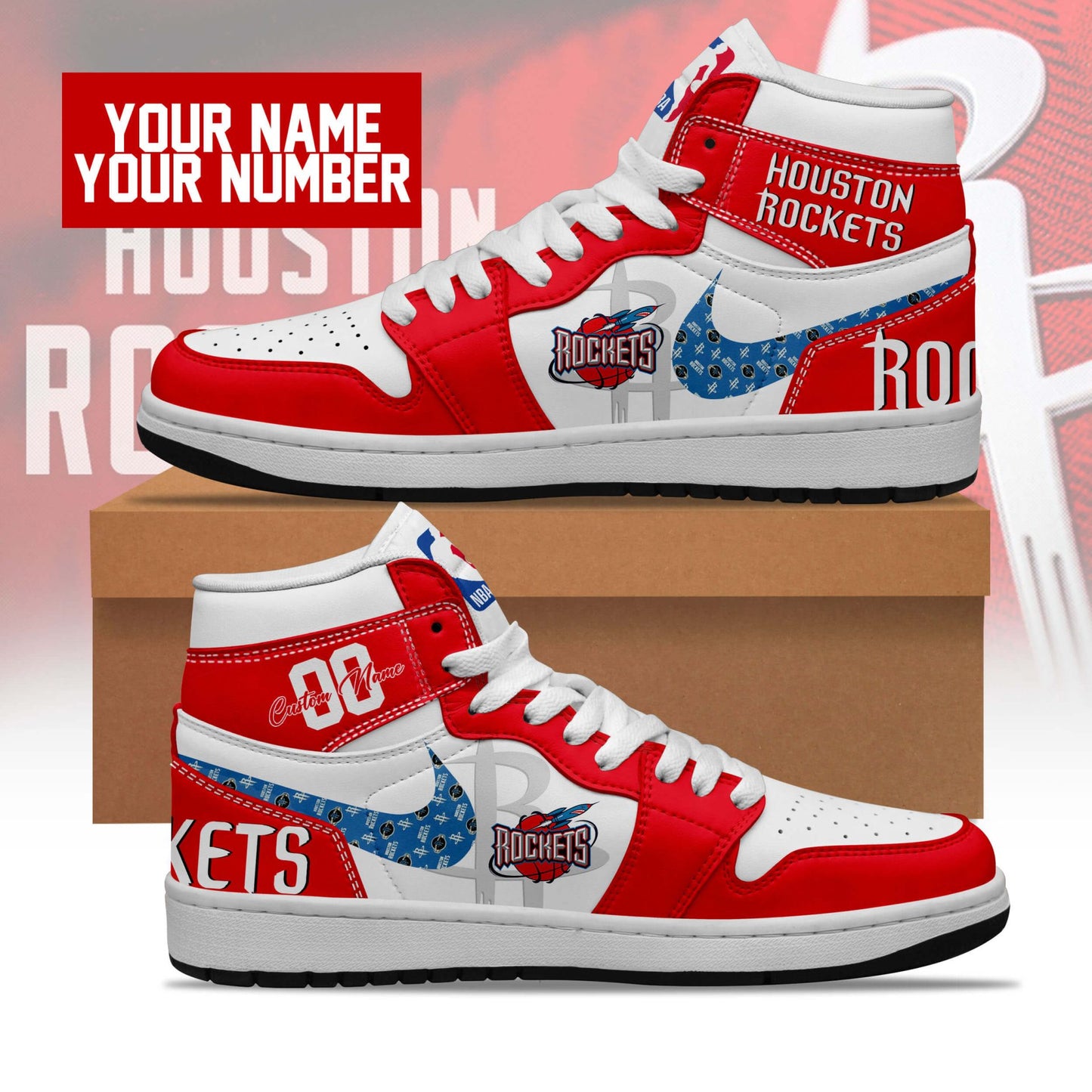 Ideafootwear Houston Rockets AJ1 High Sneakers Shoes For Men And Women 1