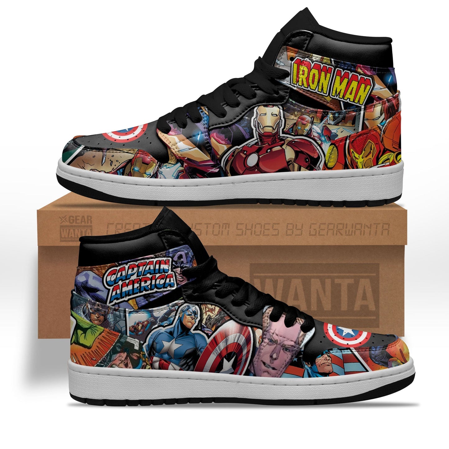 Ideafootwear Iron Man and Captain America AJ1 High Sneakers Shoes For Men And Women 1