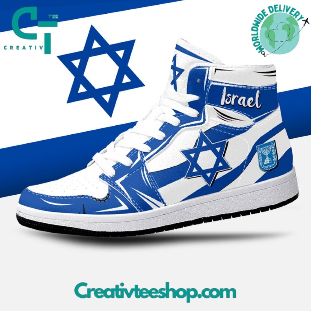 Ideafootwear Israel Flag AJ1 High Sneakers Shoes For Men And Women 1