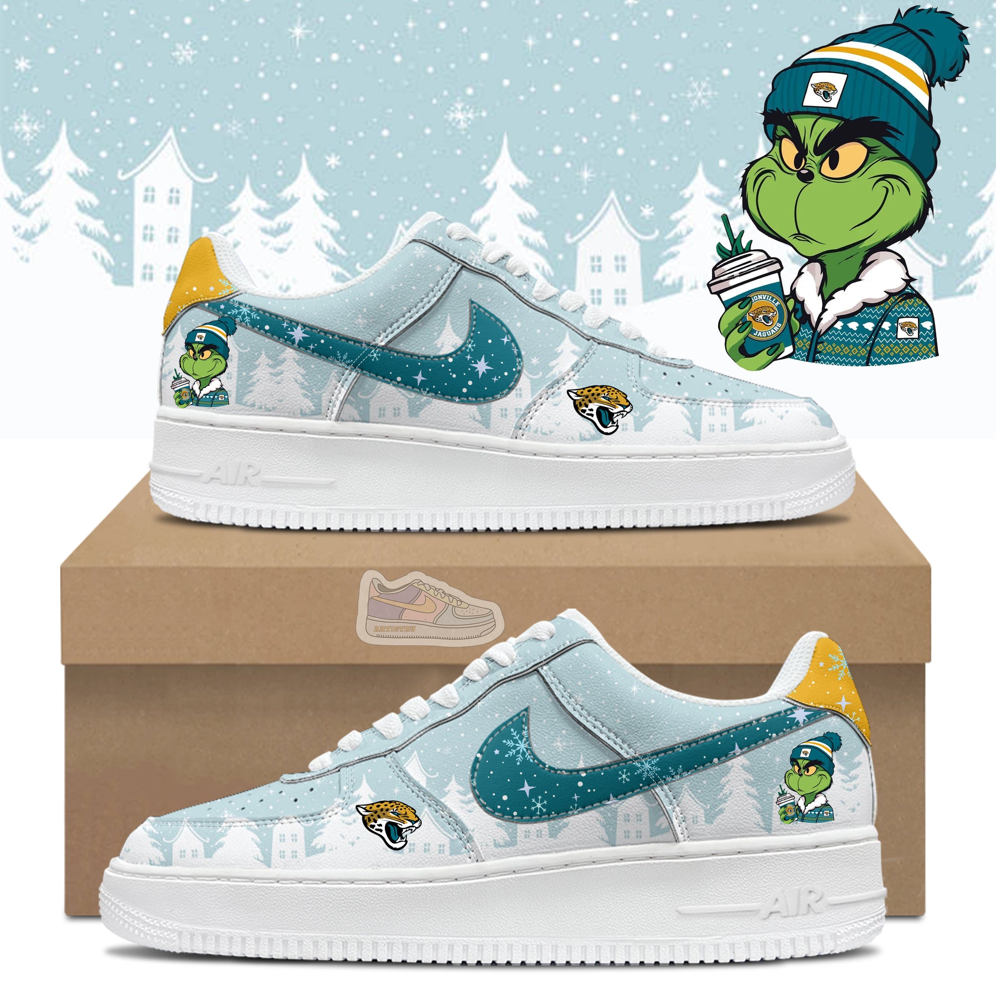 Ideafootwear Jaguars Football Grinchmas Air Low-Top Sneakers Shoes For Men And Women 1