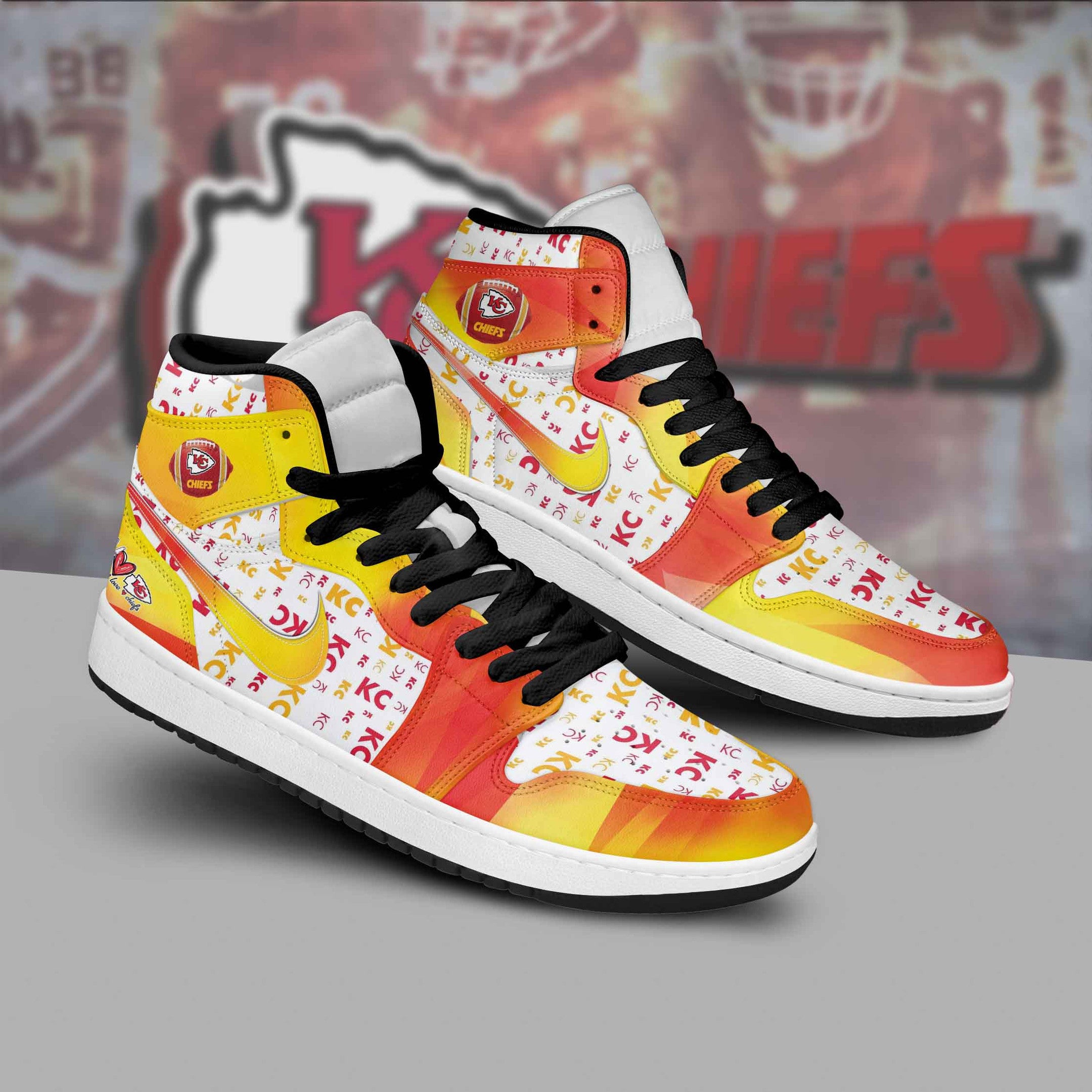 Ideafootwear Kansas City Chiefs AJ1 High Sneakers Shoes For Men And Women 17