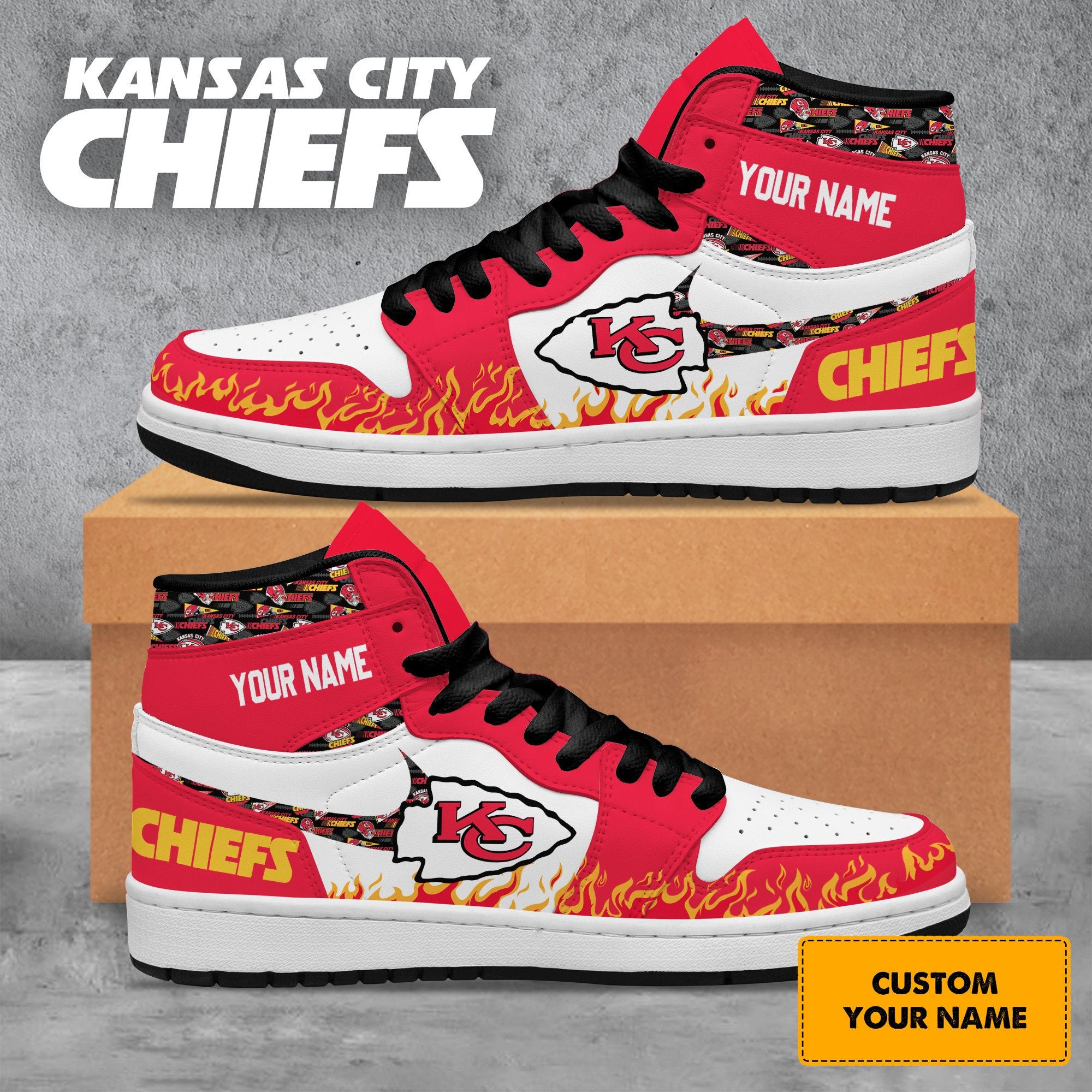 Ideafootwear Kansas City Chiefs AJ1 High Sneakers Shoes For Men And Women 19