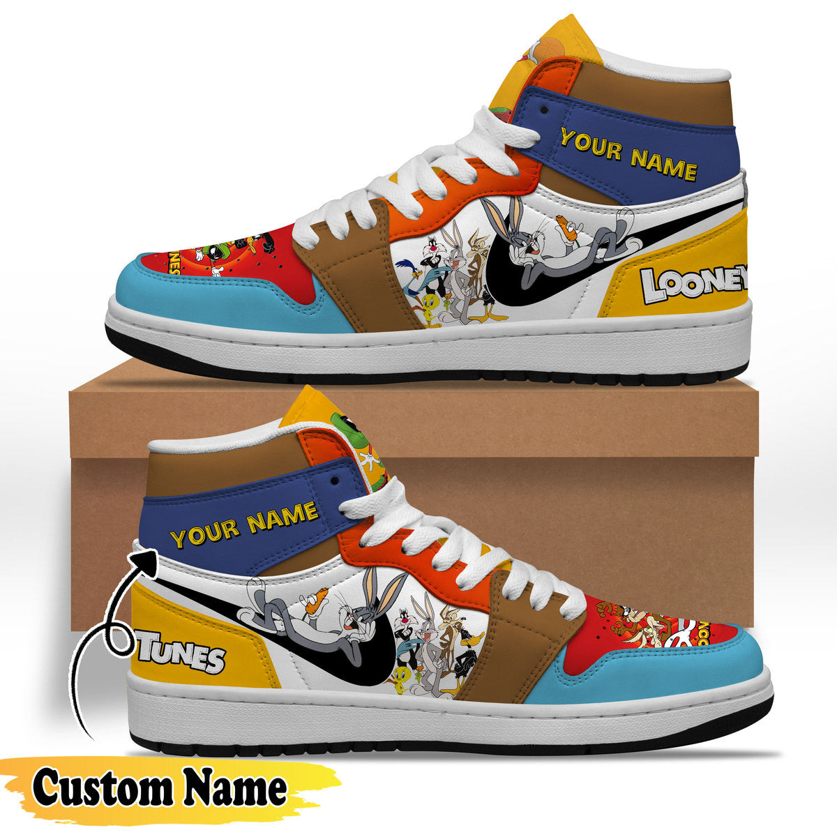 Ideafootwear Looney Tunes AJ1 High Sneakers Shoes For Men And Women 1