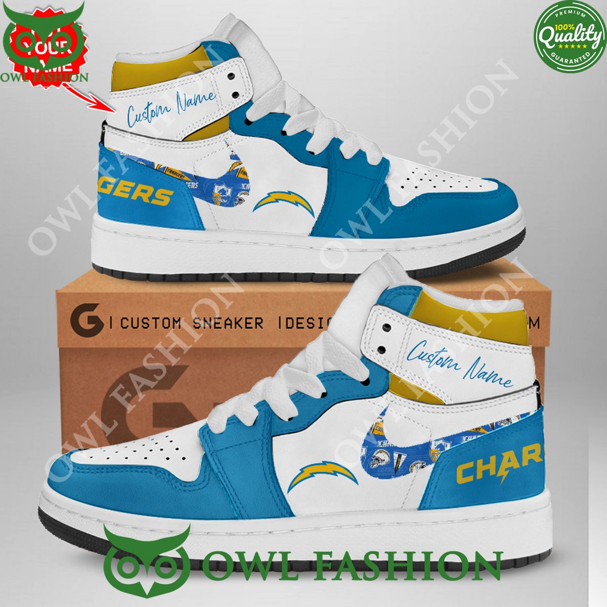Ideafootwear Los Angeles Chargers AJ1 High Sneakers Shoes For Men And Women 14
