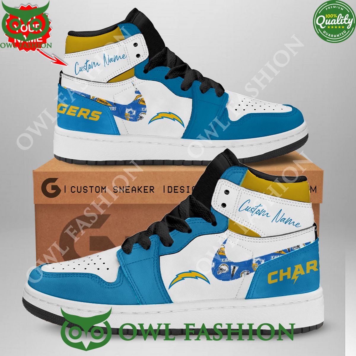 Ideafootwear Los Angeles Chargers AJ1 High Sneakers Shoes For Men And Women 13
