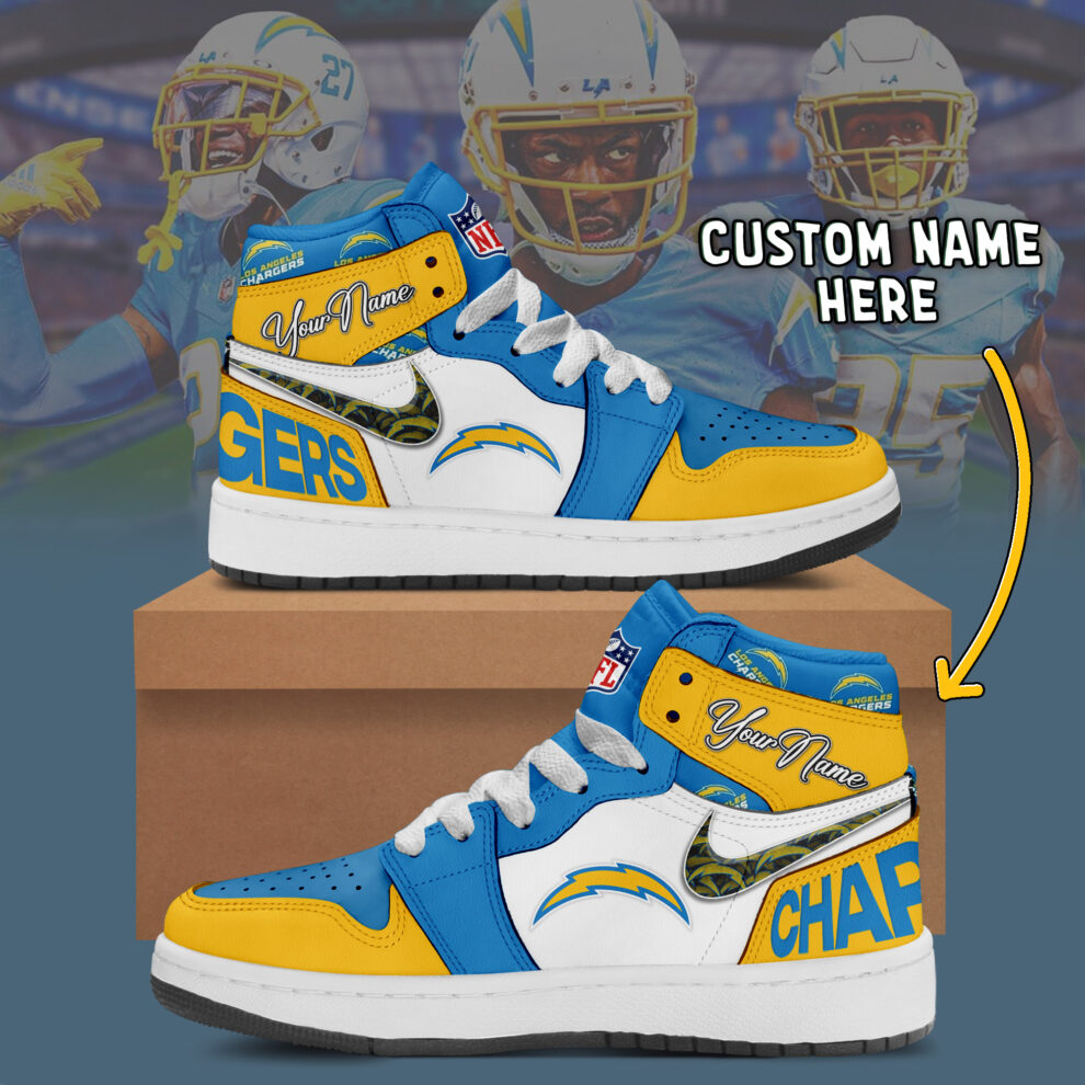 Ideafootwear Los Angeles Chargers AJ1 High Sneakers Shoes For Men And Women 8