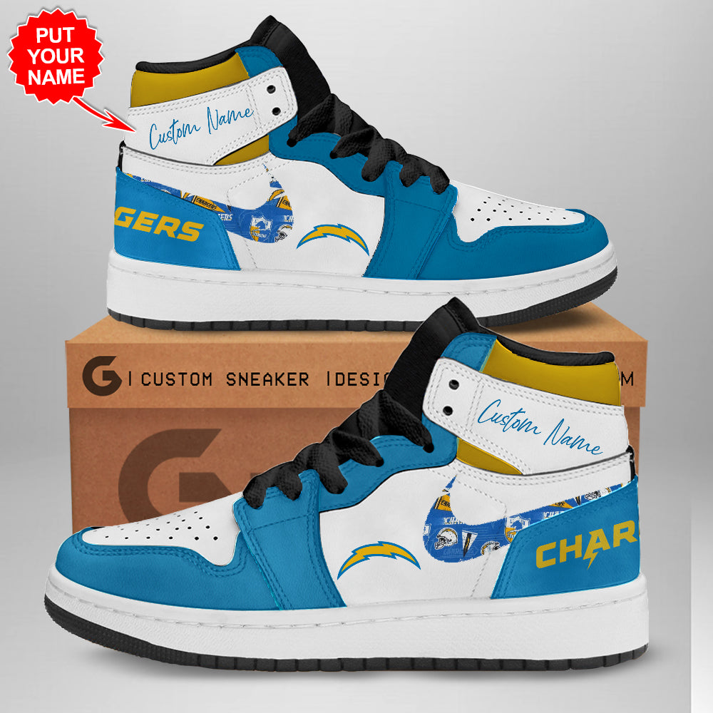 Ideafootwear Los Angeles Chargers AJ1 High Sneakers Shoes For Men And Women 6