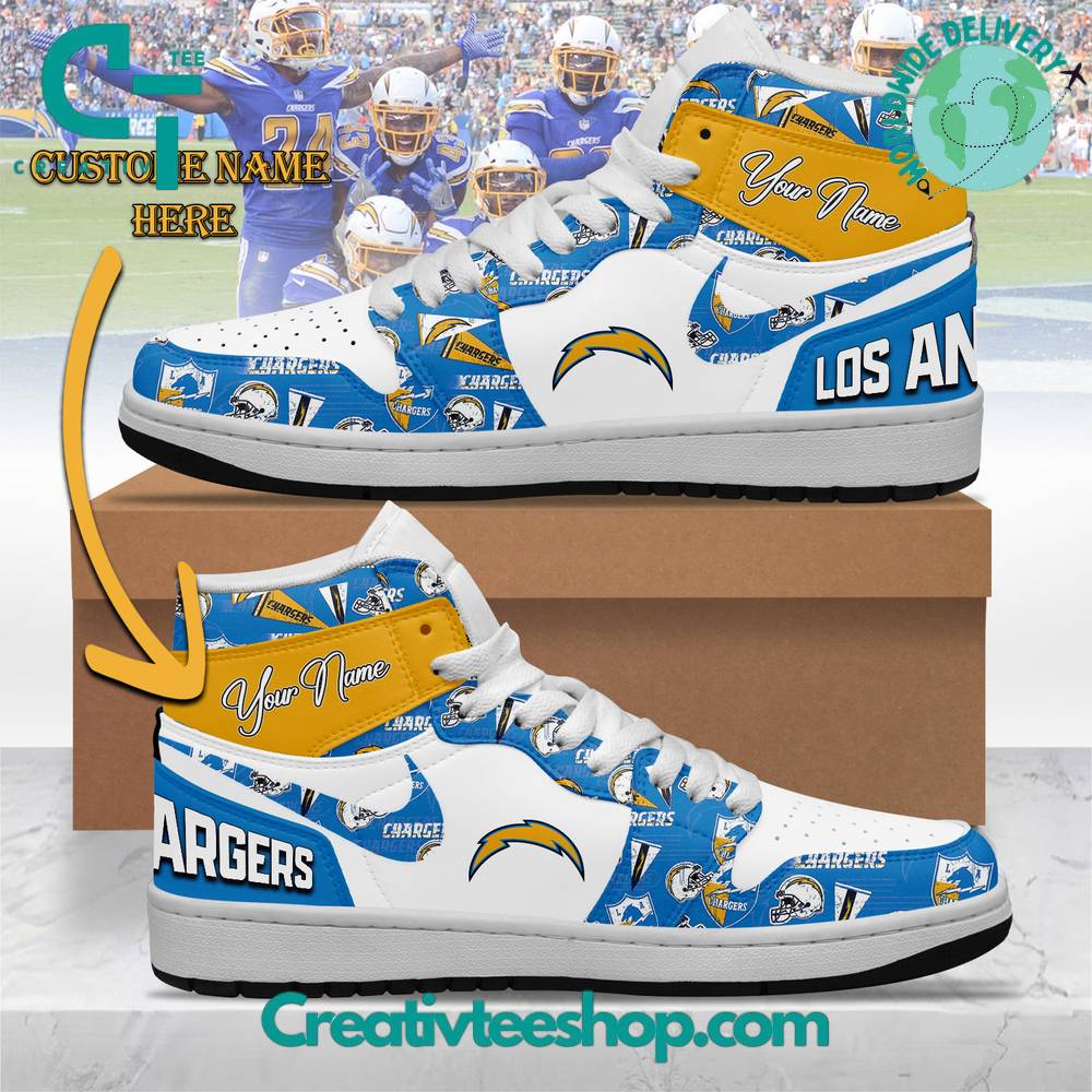 Ideafootwear Los Angeles Chargers AJ1 High Sneakers Shoes For Men And Women 7